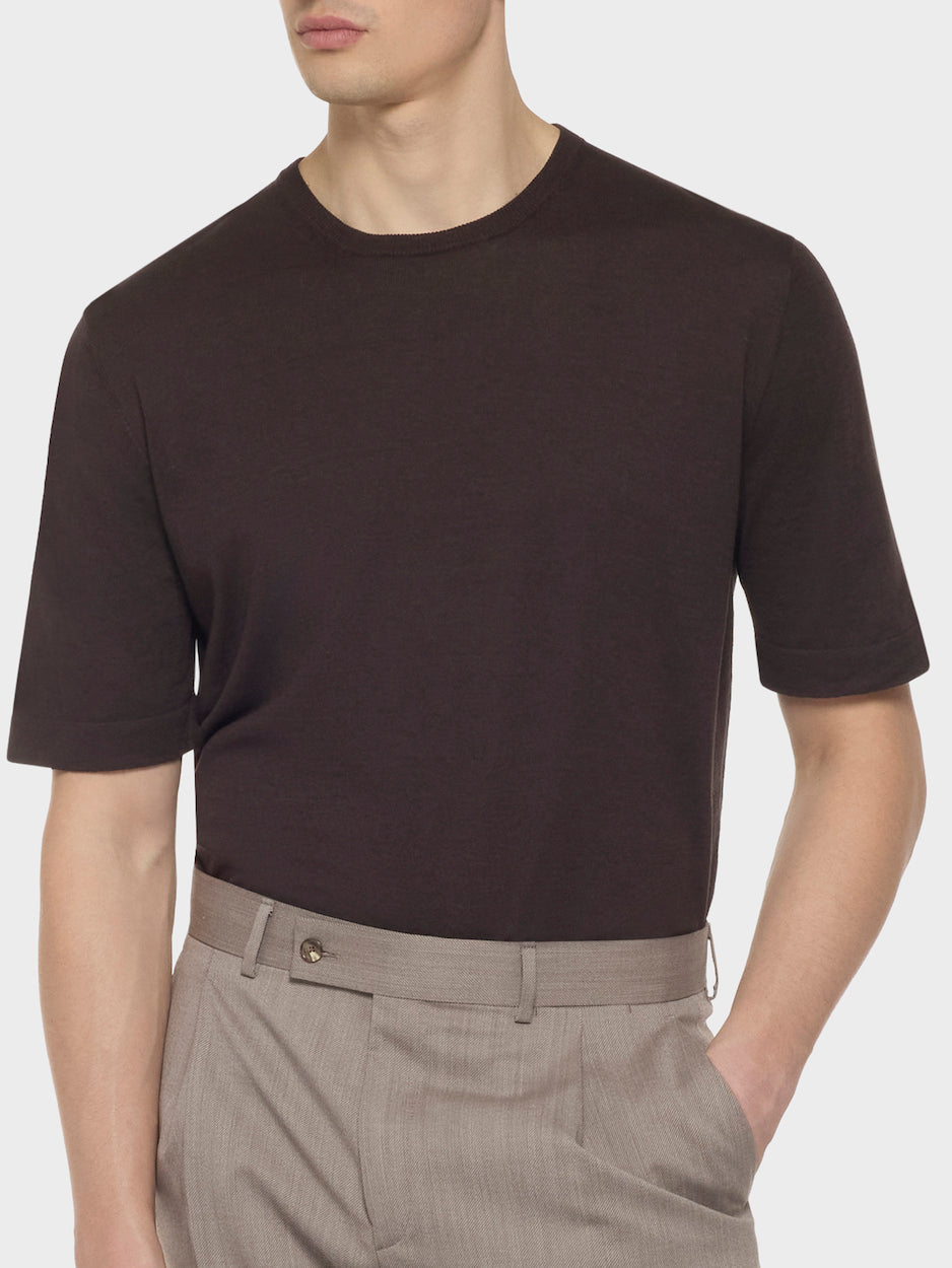 Caruso Menswear Abbigliamento Uomo T-shirt T-shirt in maglia di cotone marrone look 5