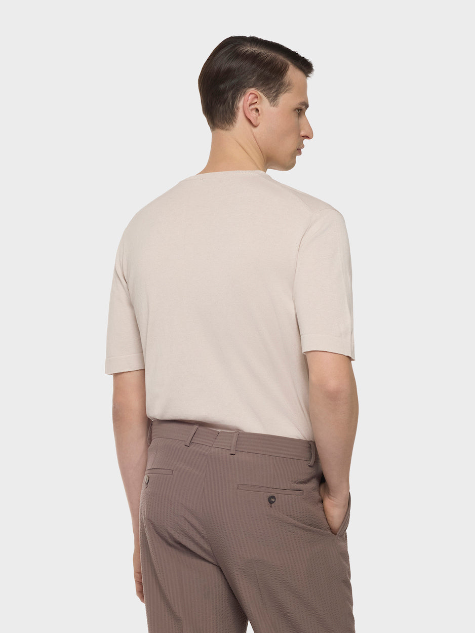 Caruso Menswear Abbigliamento Uomo T-shirt T-shirt in maglia di cotone beige look 4