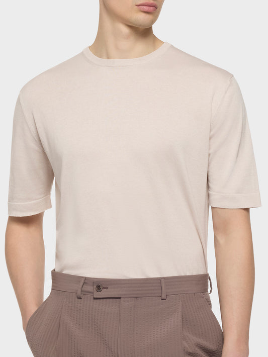 Caruso Menswear Abbigliamento Uomo T-shirt T-shirt in maglia di cotone beige look 5