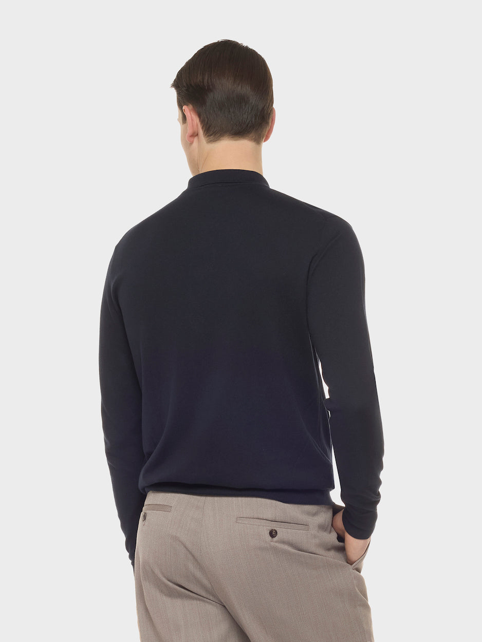 Caruso Menswear Abbigliamento Uomo Polo Polo a maniche lunghe in cotone blu look 4