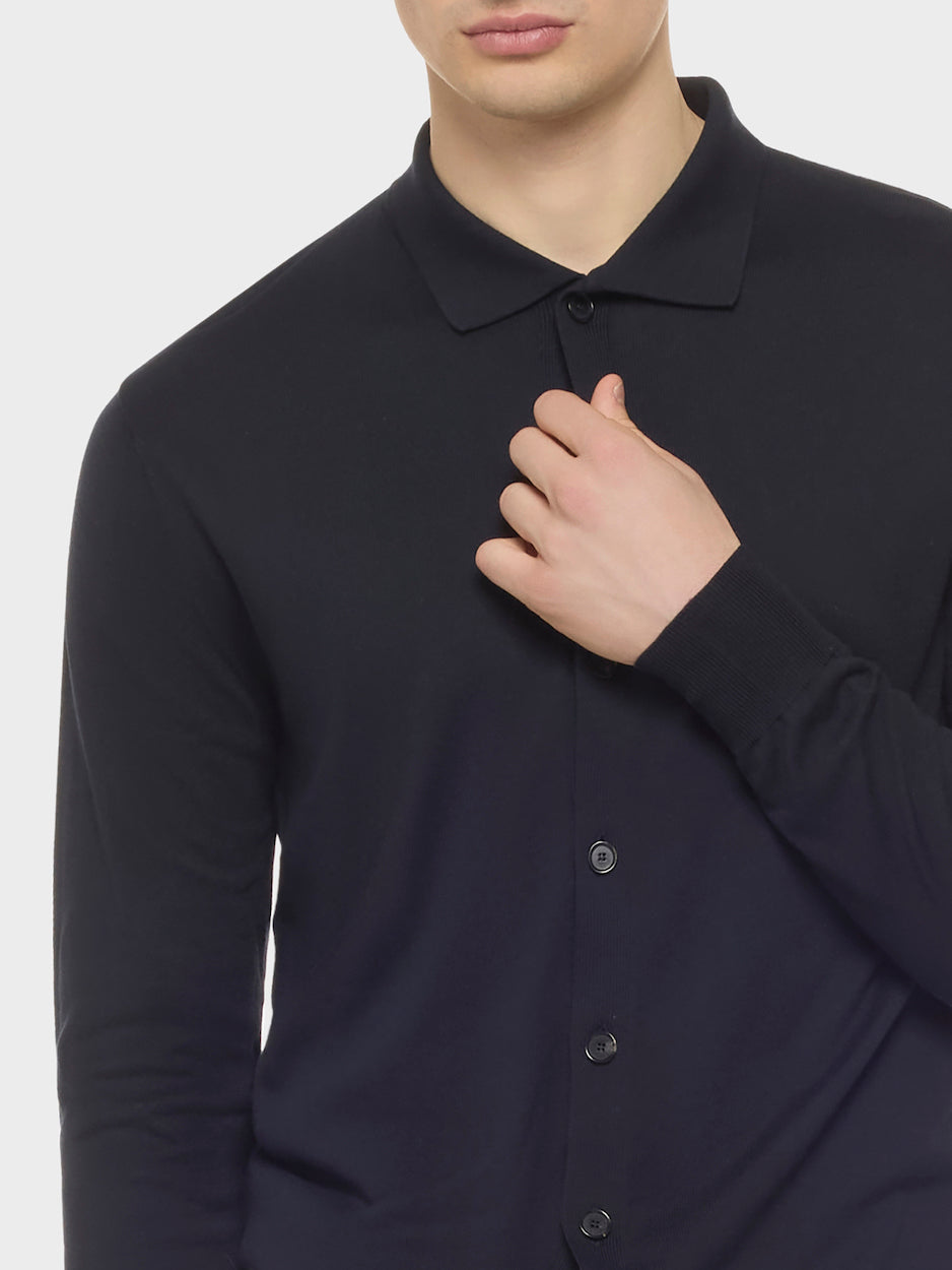 Caruso Menswear Abbigliamento Uomo Polo Polo a maniche lunghe in cotone blu look 5