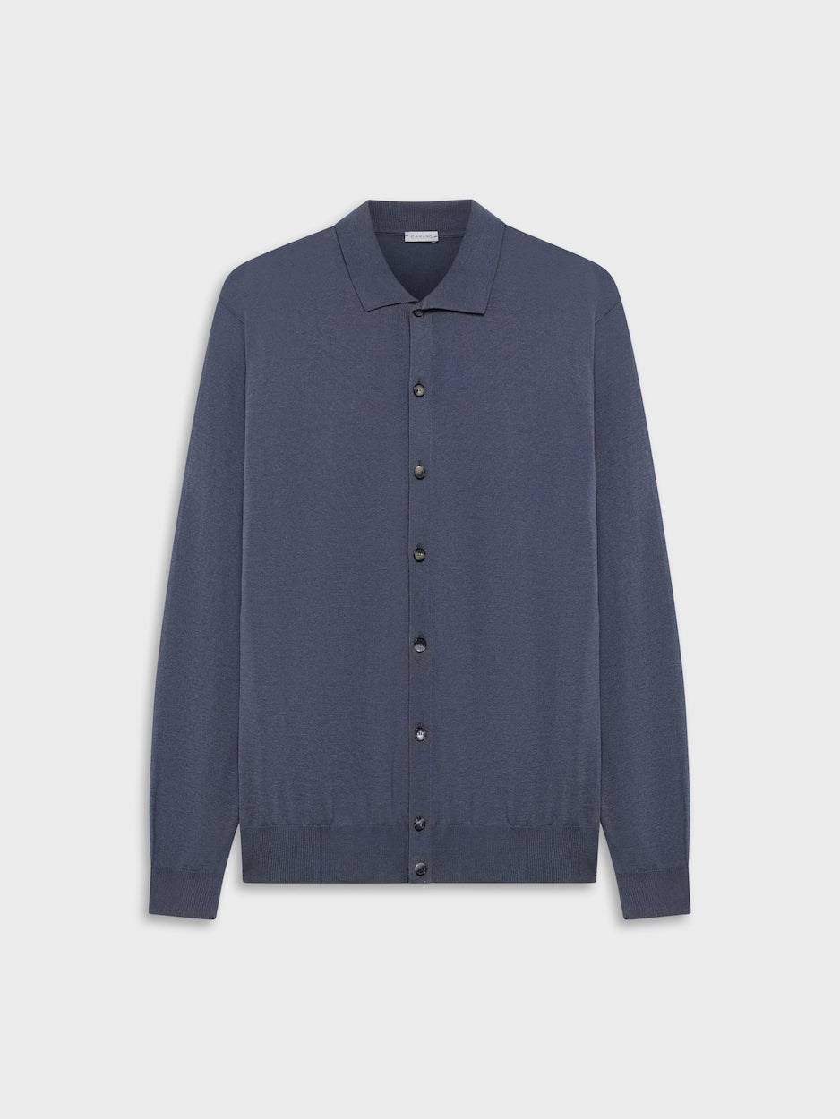 Caruso Menswear Abbigliamento Uomo Polo Polo a maniche lunghe in cotone azzurra look 1