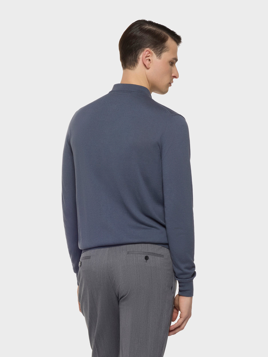 Caruso Menswear Abbigliamento Uomo Polo Polo a maniche lunghe in cotone azzurra look 4