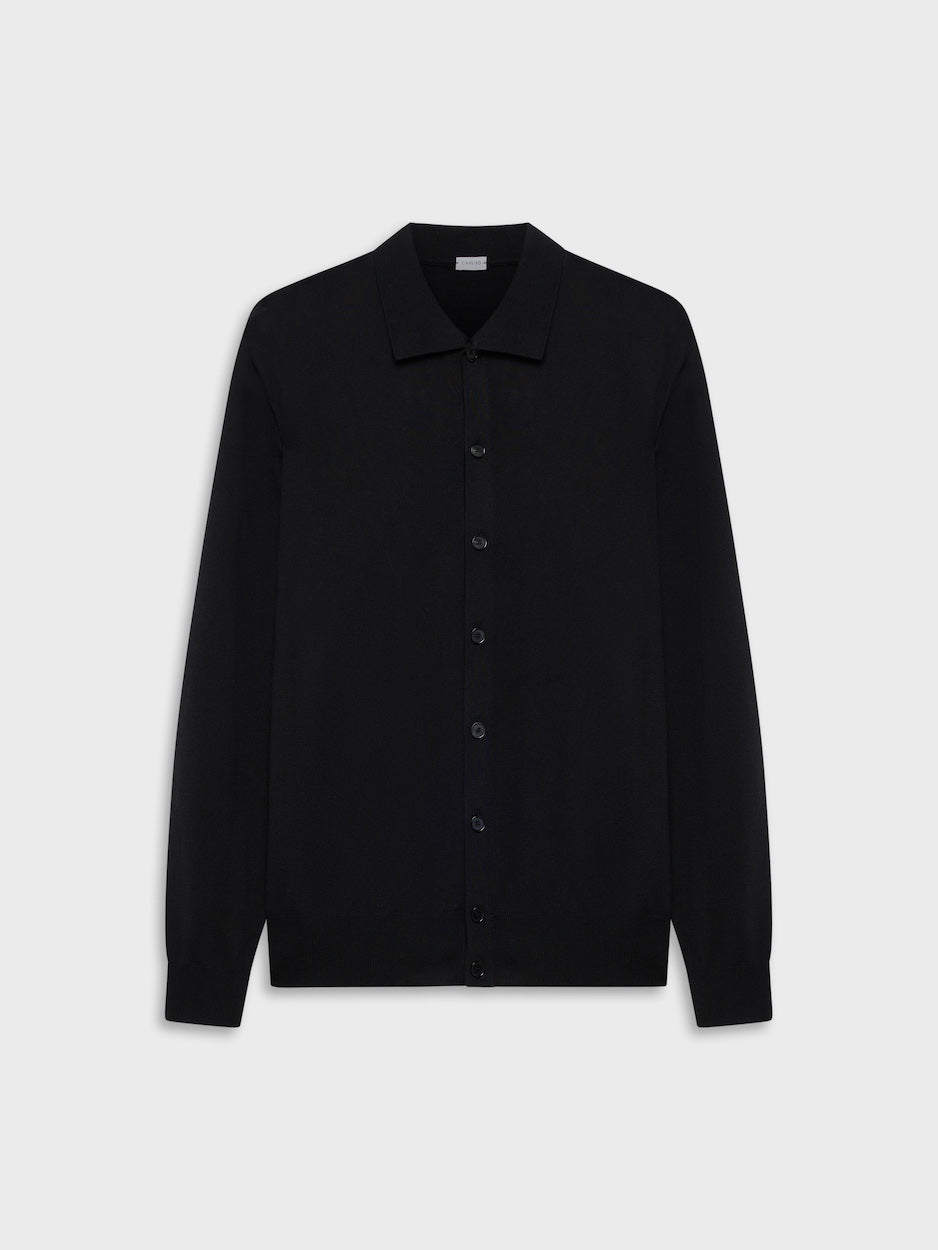 Caruso Menswear Abbigliamento Uomo Polo Polo a maniche lunghe in cotone nera look 1