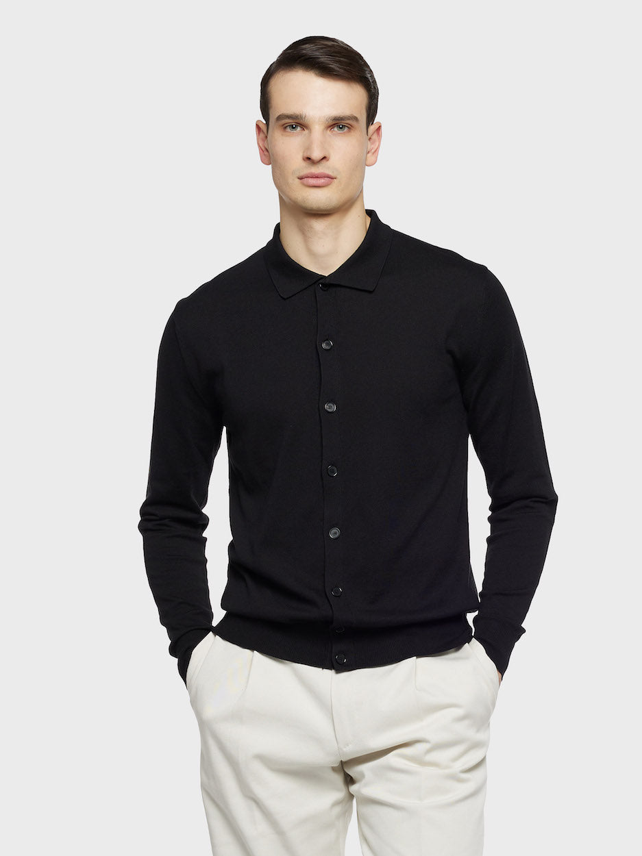 Caruso Menswear Abbigliamento Uomo Polo Polo a maniche lunghe in cotone nera look 3