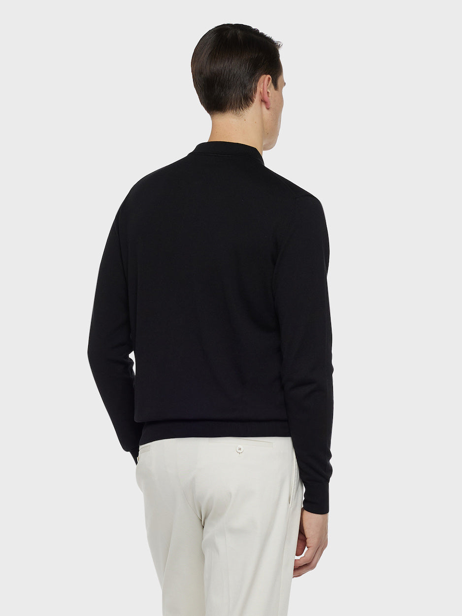 Caruso Menswear Abbigliamento Uomo Polo Polo a maniche lunghe in cotone nera look 4