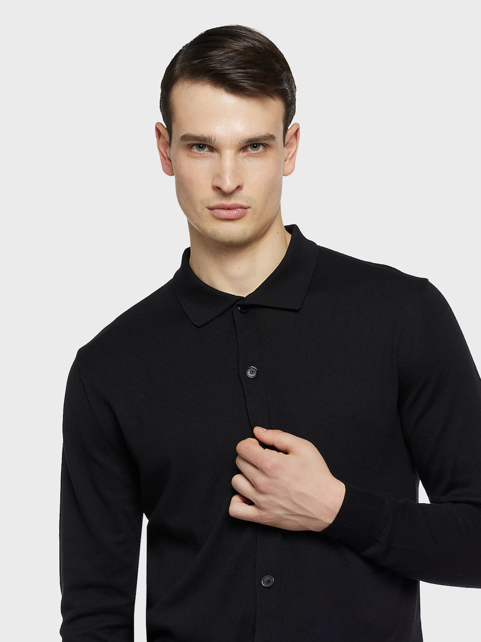 Caruso Menswear Abbigliamento Uomo Polo Polo a maniche lunghe in cotone nera look 5