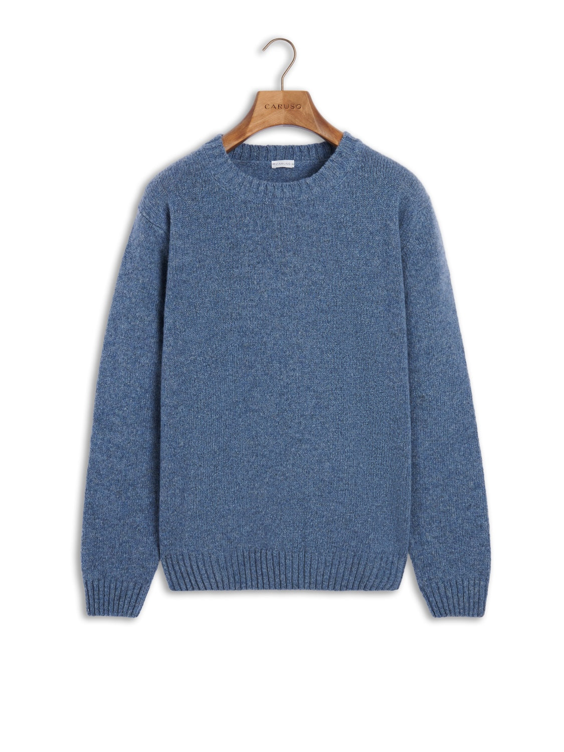 Maglia girocollo in lana Shetland azzurra