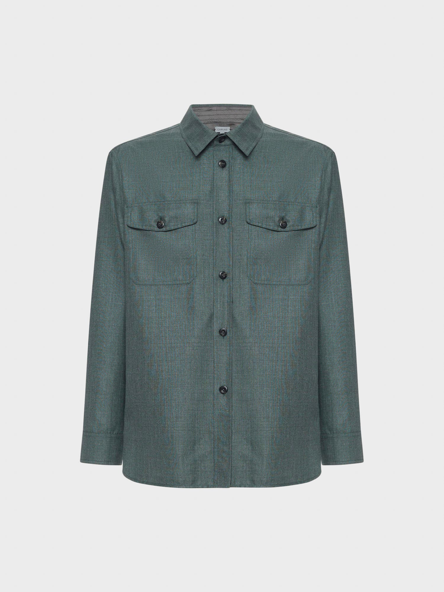Caruso Menswear Abbigliamento Uomo Overshirt in lana, seta e lino verde still