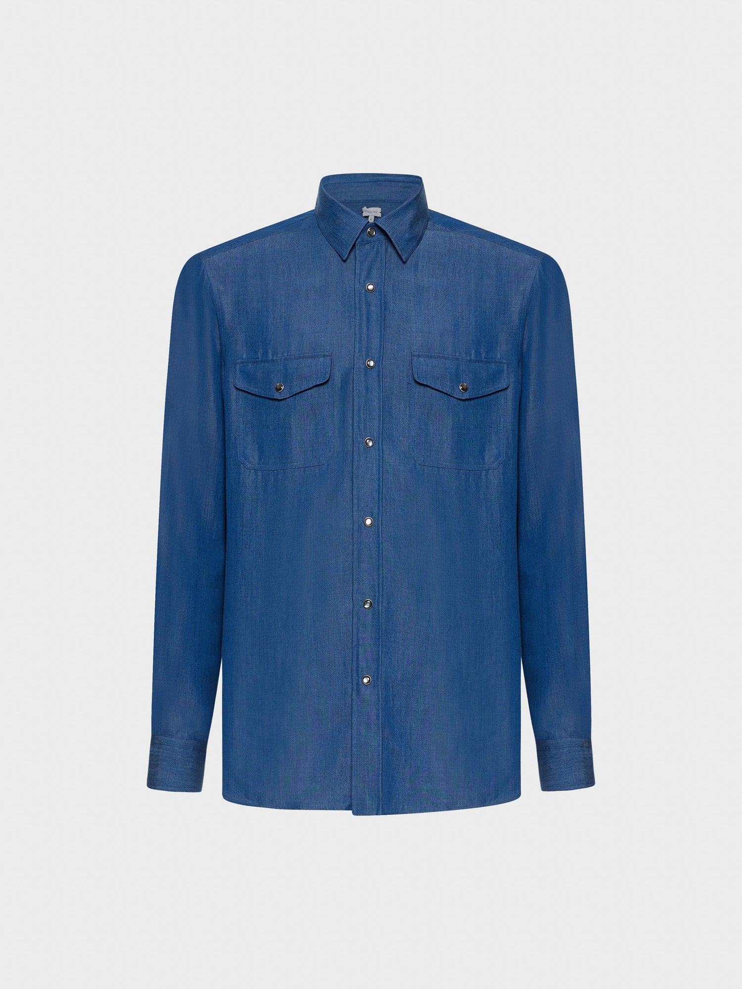 Caruso Menswear Abbigliamento Uomo Camicia in tencel blu denim still