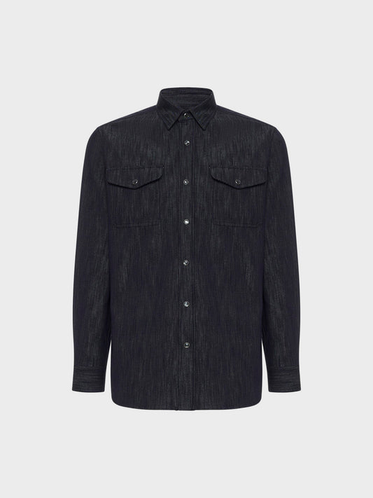 Caruso Menswear Abbigliamento Uomo Camicia in cotone denim blu scuro still