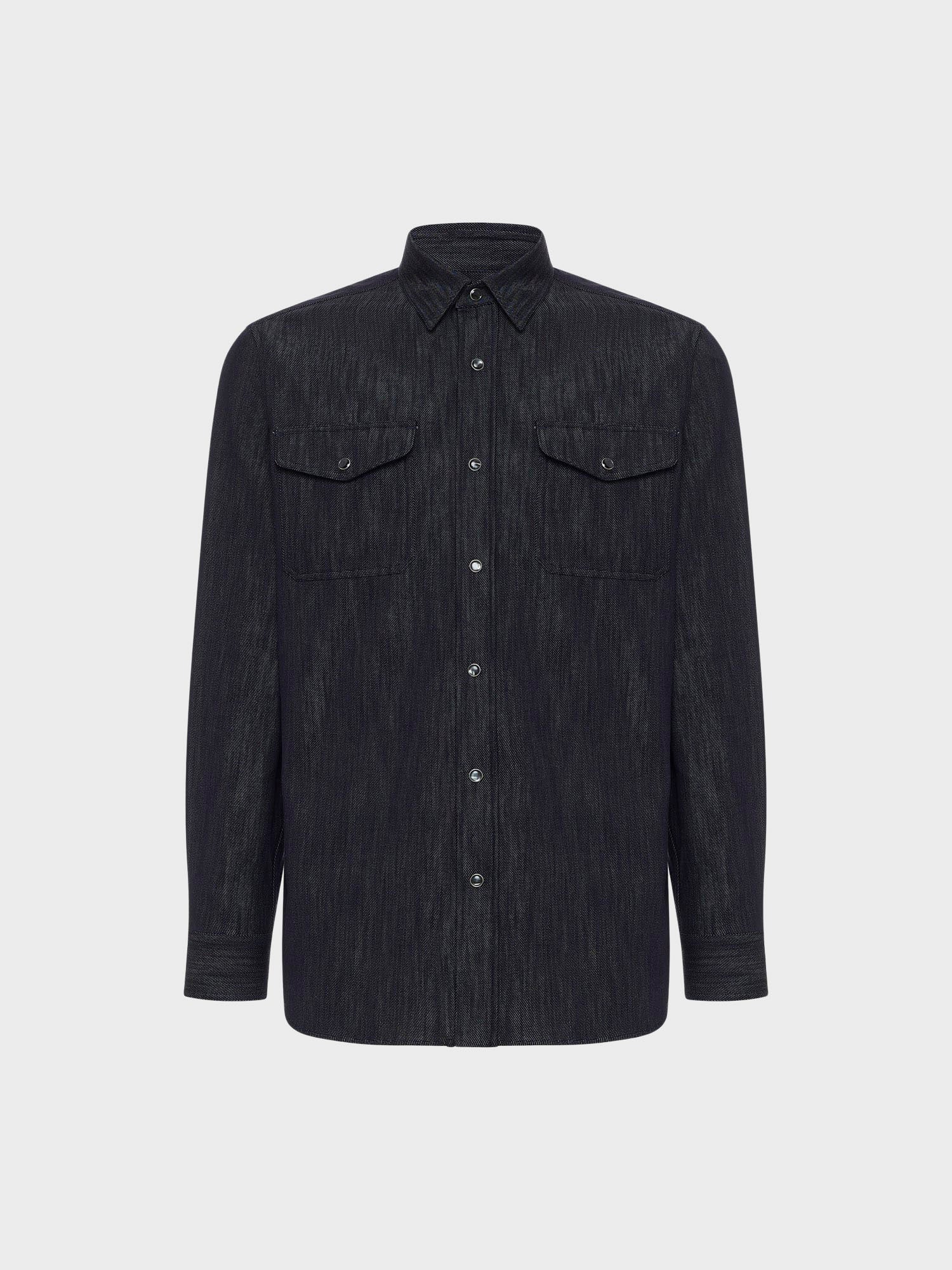 Caruso Menswear Abbigliamento Uomo Camicia in cotone denim blu scuro still