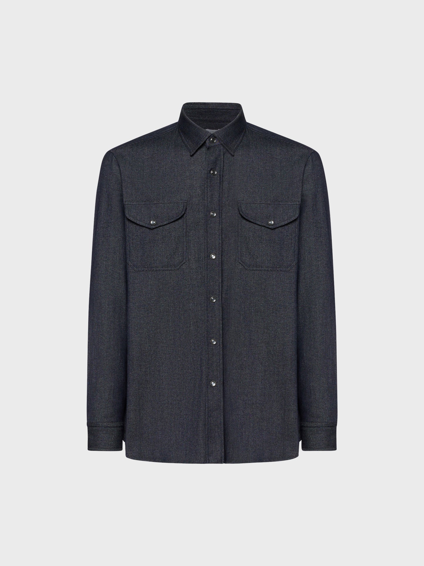 Caruso Menswear Abbigliamento Uomo Camicia in lana e cotone effetto denim blu scuro still