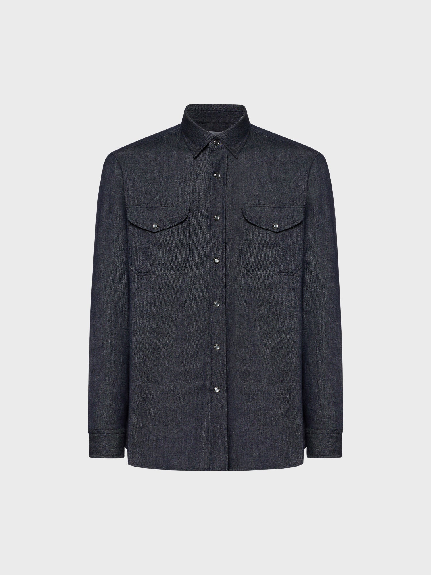 Caruso Menswear Abbigliamento Uomo Camicia in lana e cotone effetto denim blu scuro still