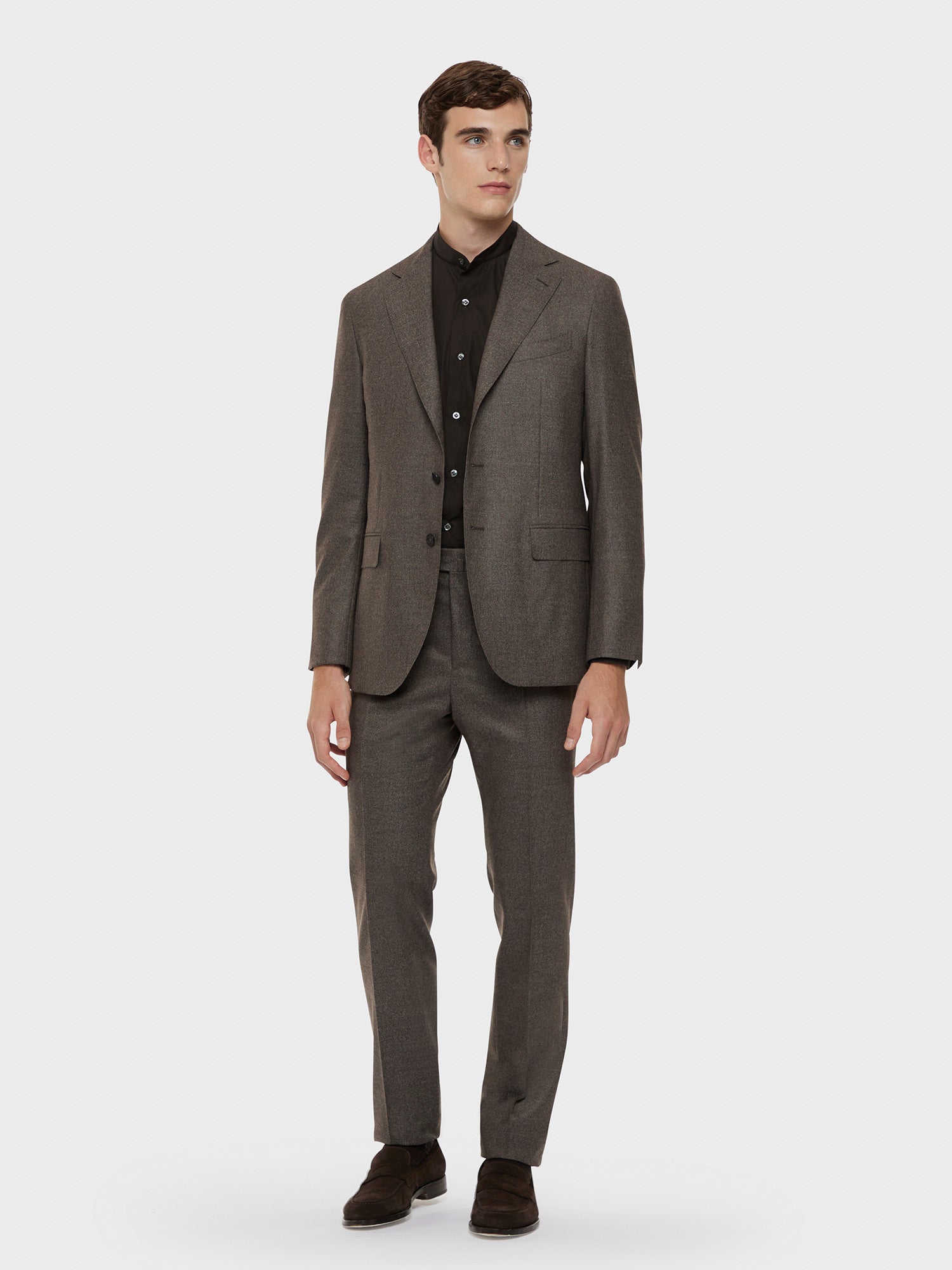 Caruso Menswear Abbigliamento Uomo Camicia coreana in cotone marrone total look