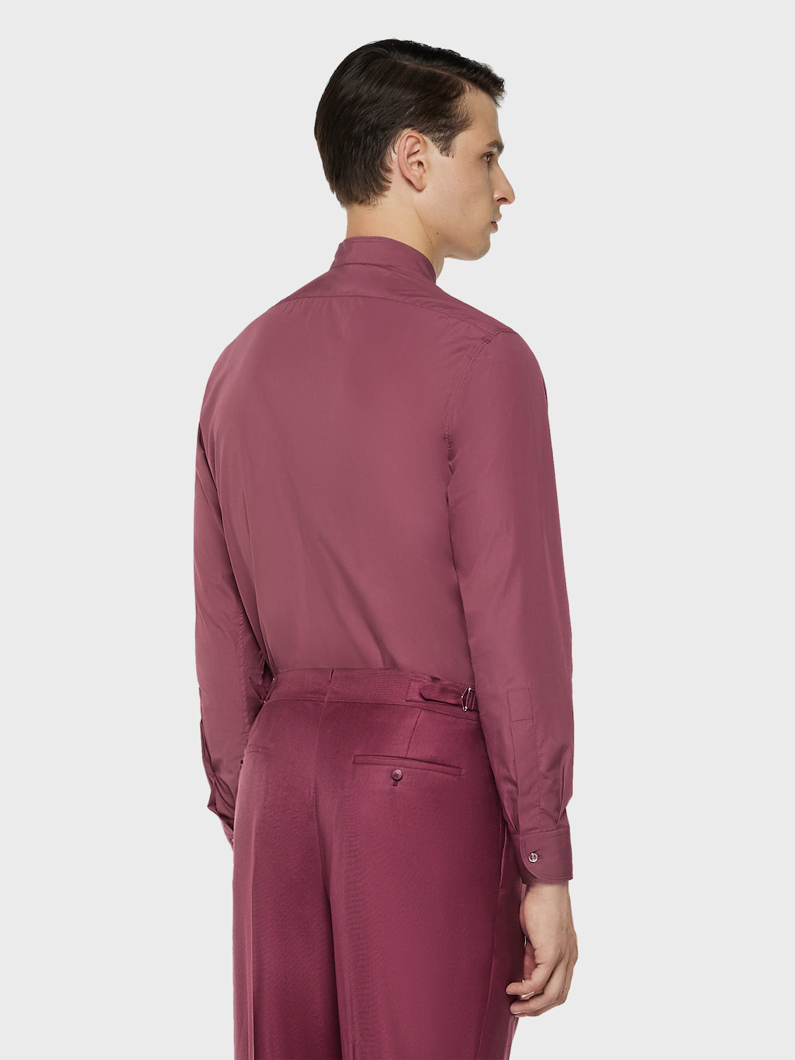 Caruso Menswear Abbigliamento Uomo Camicie Camicia coreana in cotone bordeaux look 3