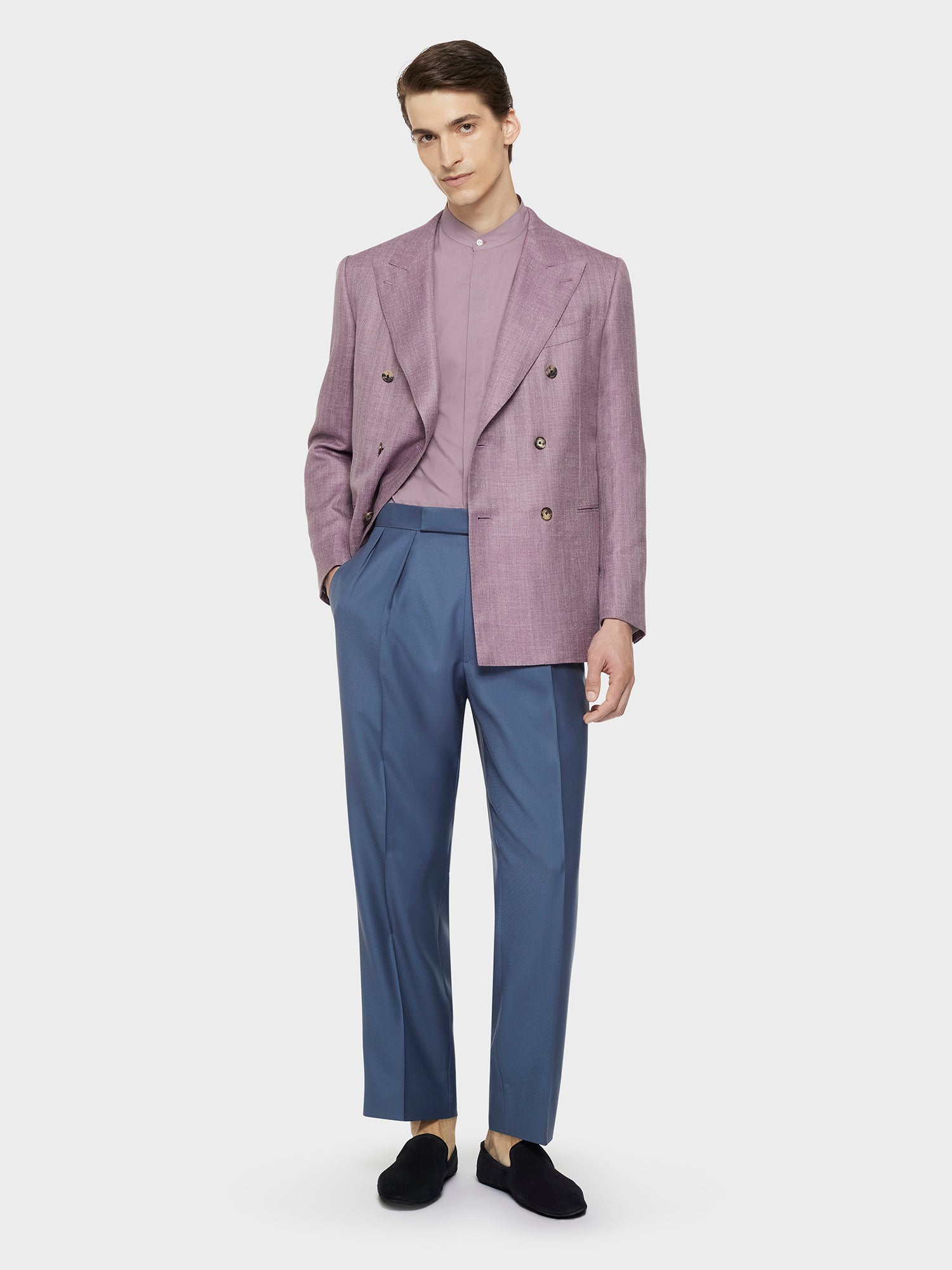 Caruso Menswear Abbigliamento Uomo Camicie Camicia coreana in cotone malva look 3
