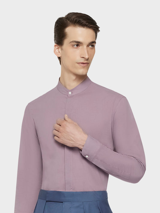 Caruso Menswear Abbigliamento Uomo Camicie Camicia coreana in cotone malva look 5