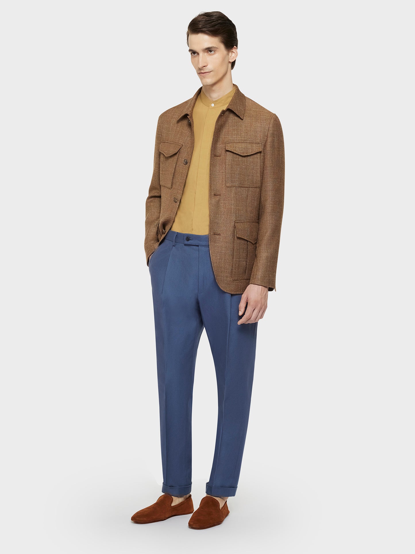 Caruso Menswear Abbigliamento Uomo Camicie Camicia coreana in cotone cammello look 3