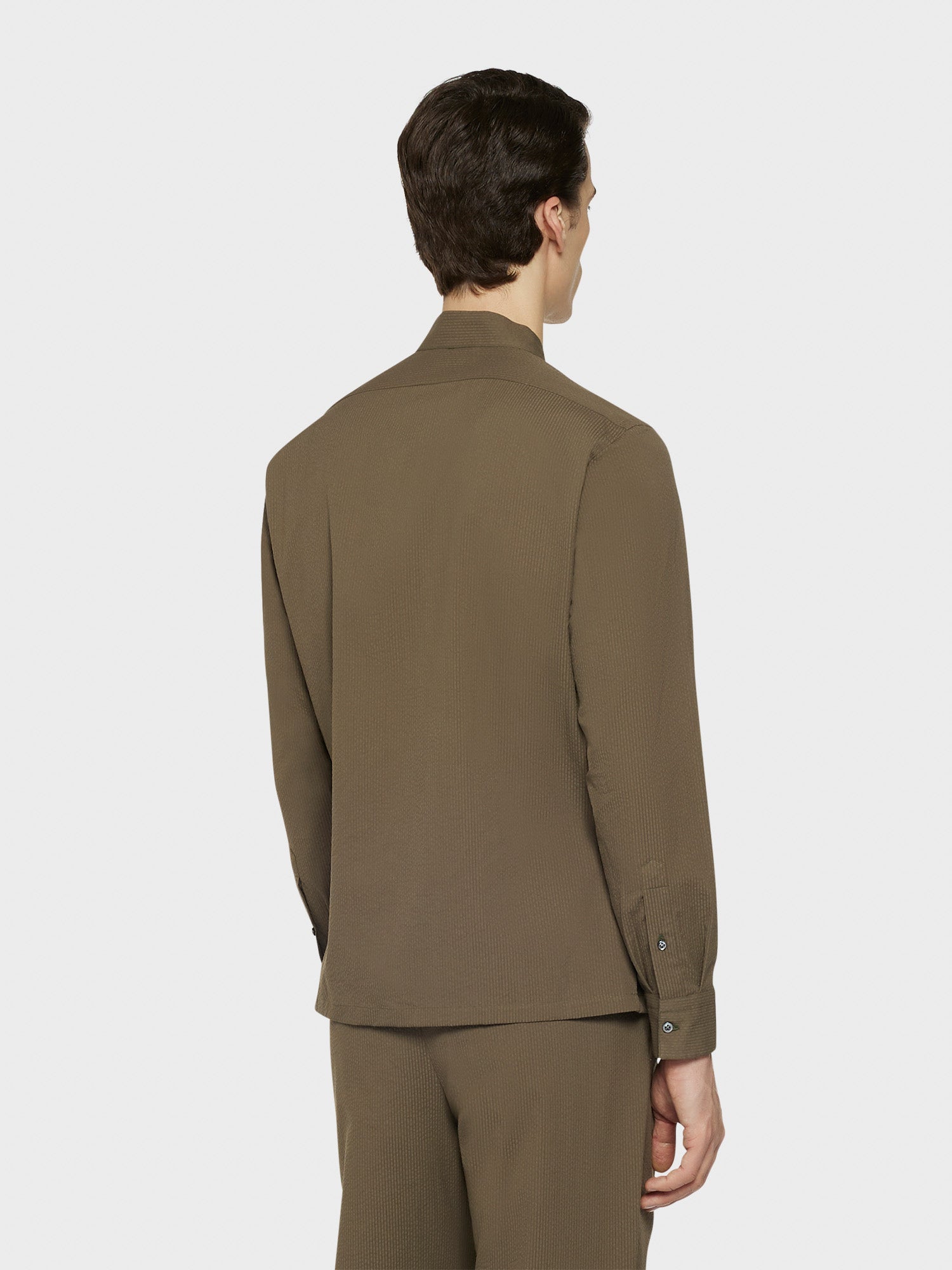 Caruso Menswear Abbigliamento Uomo Overshirt Overshirt kimono in seersucker di cotone verde look 4