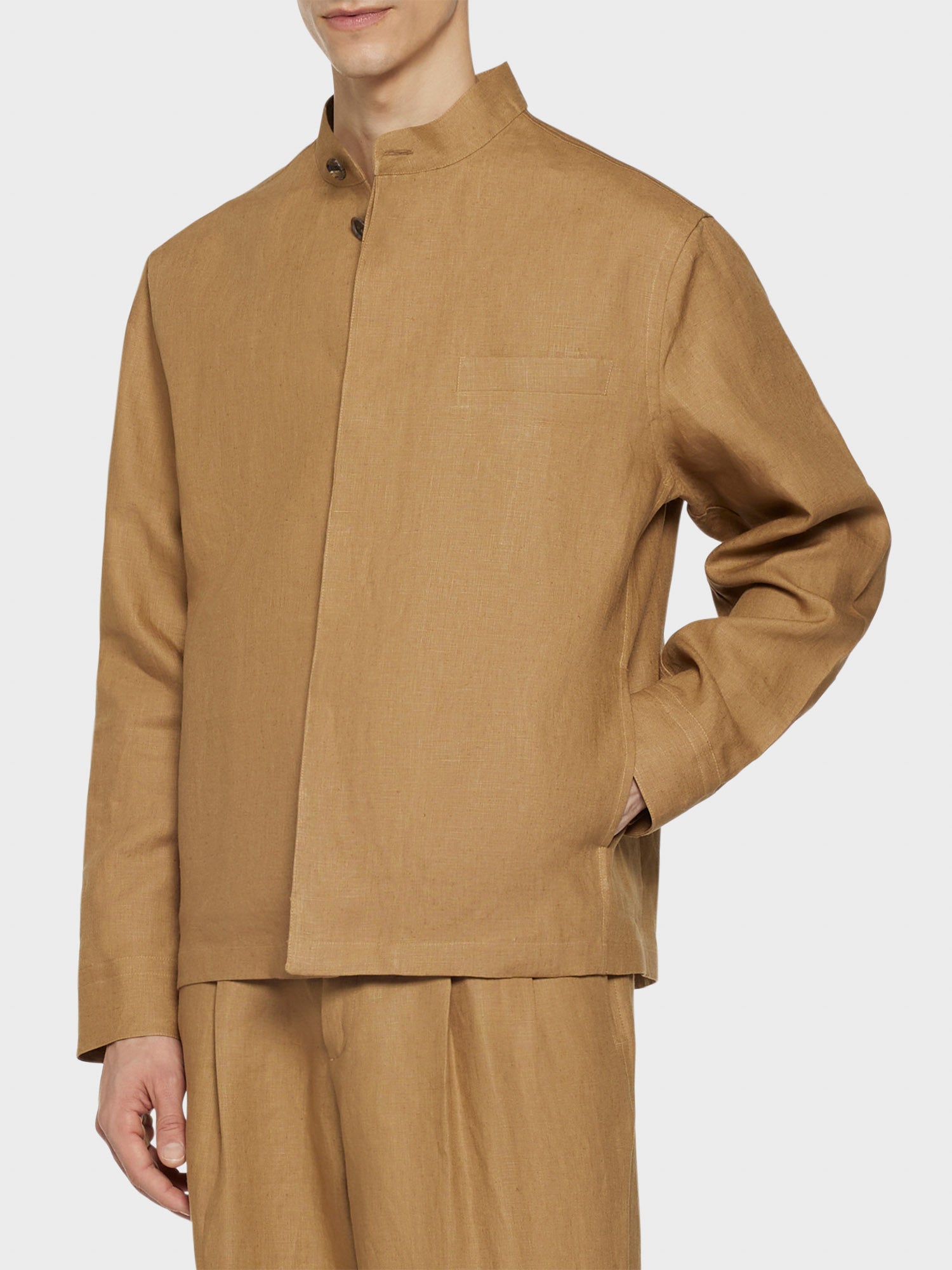Caruso Menswear Abbigliamento Uomo Overshirt Overshirt in lino irlandese color cammello look 5