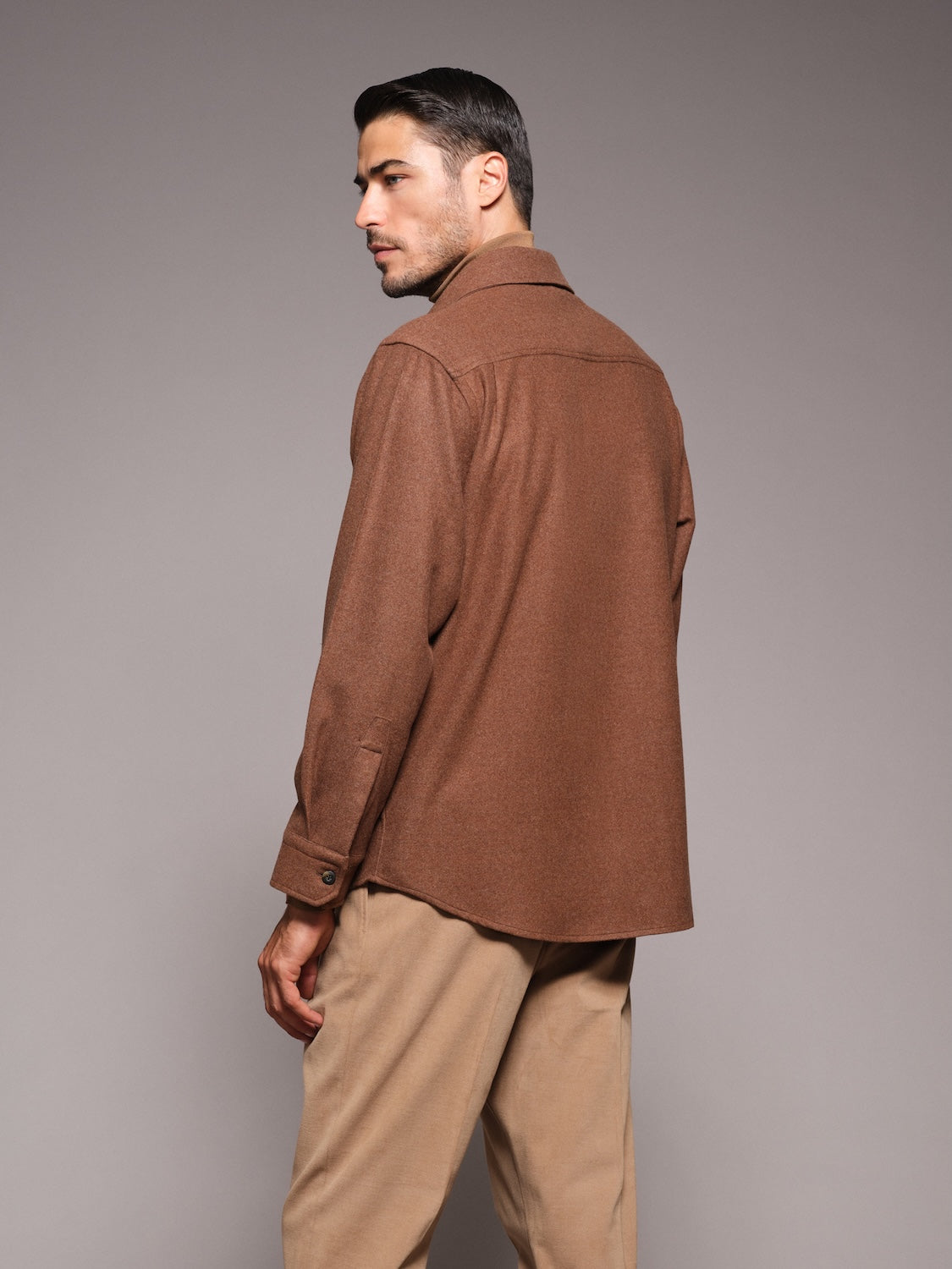 Overshirt in lana 180s' marrone tabacco