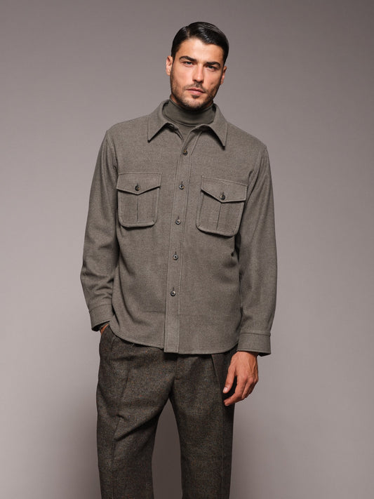 Overshirt in lana 180s' verde