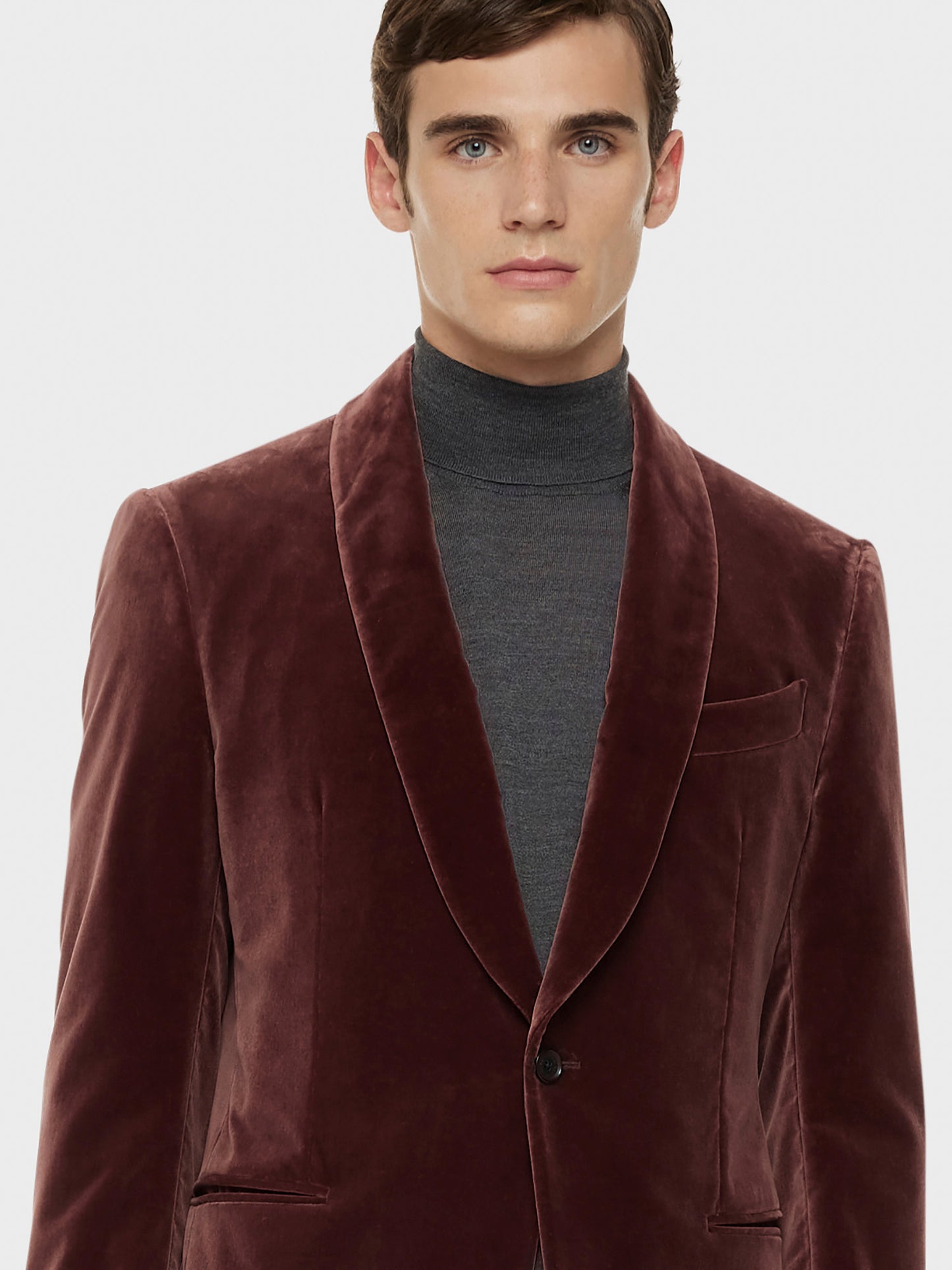 Caruso Menswear Abbigliamento Uomo Giacca da sera manon in velluto bordeaux dettaglio