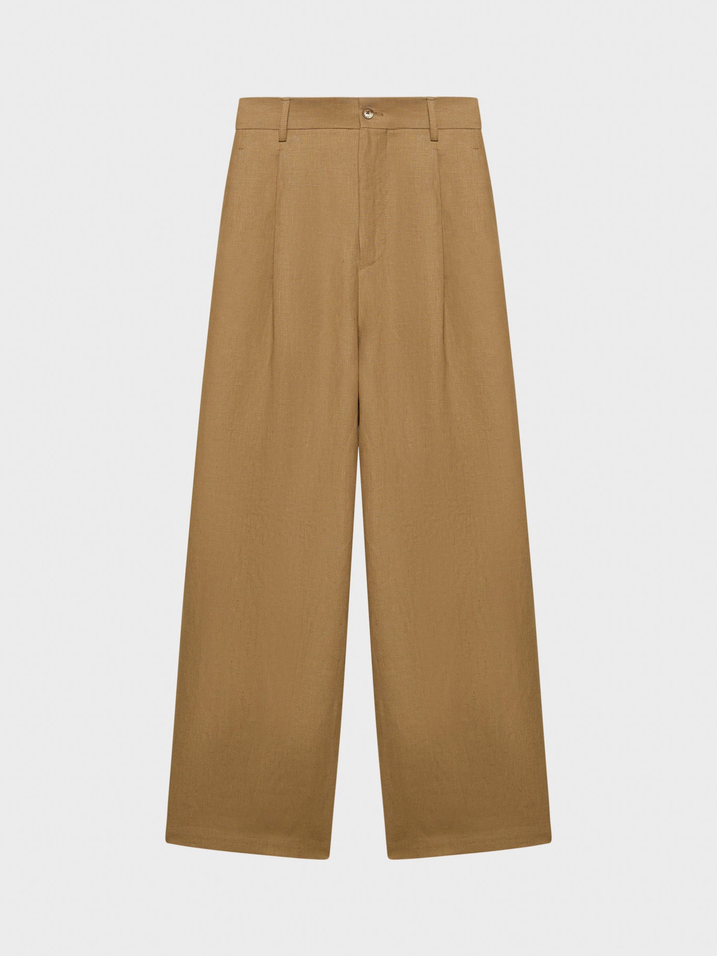 Caruso Menswear Abbigliamento Uomo Pantaloni Pantalone ampio in lino irlandese color cammello look 2