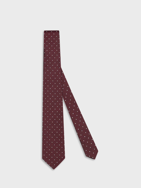 Cravatta in seta jacquard a pois bordeaux