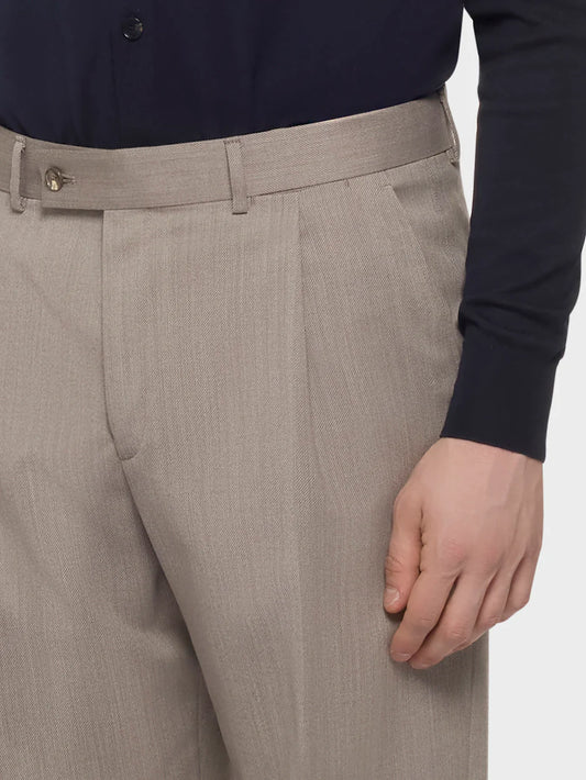 Pantalone slimt fit in flanella di lana beige