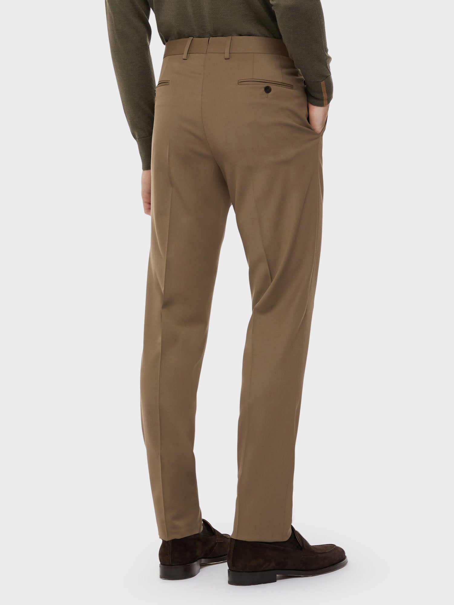 Caruso Menswear Abbigliamento Uomo Pantalone in lana tecnica beige indossato back