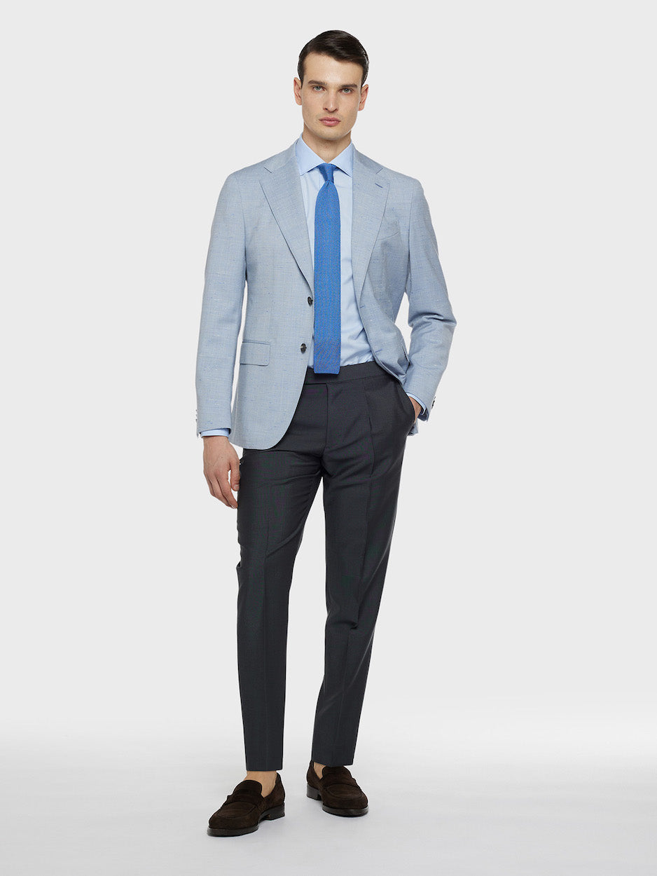 Caruso Menswear Abbigliamento Uomo Pantaloni Pantalone in lana mohair grigio look 2