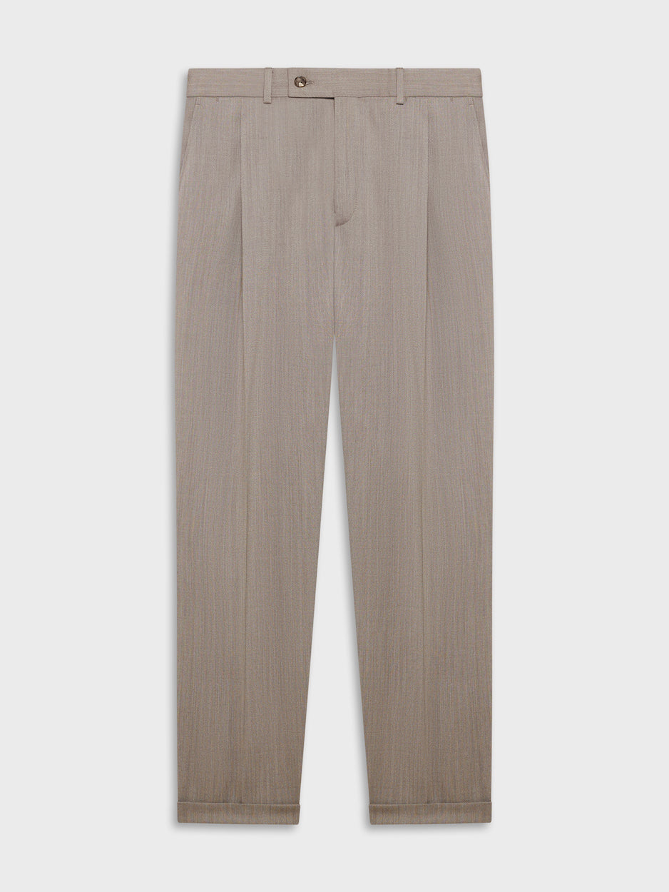 Caruso Menswear Abbigliamento Uomo Pantaloni Pantalone slim fit in flanella di lana beige look 1
