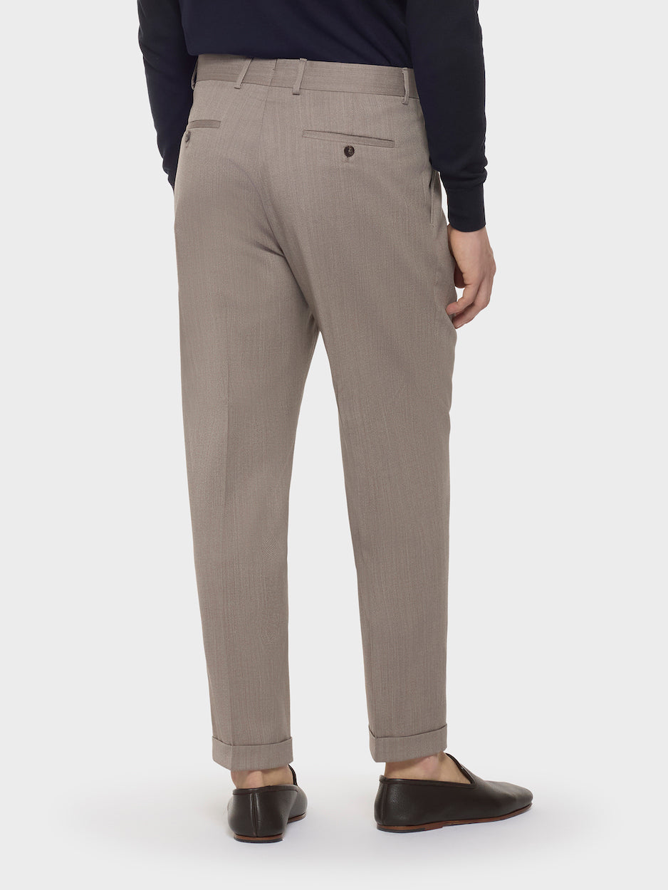 Caruso Menswear Abbigliamento Uomo Pantaloni Pantalone slim fit in flanella di lana beige look 4