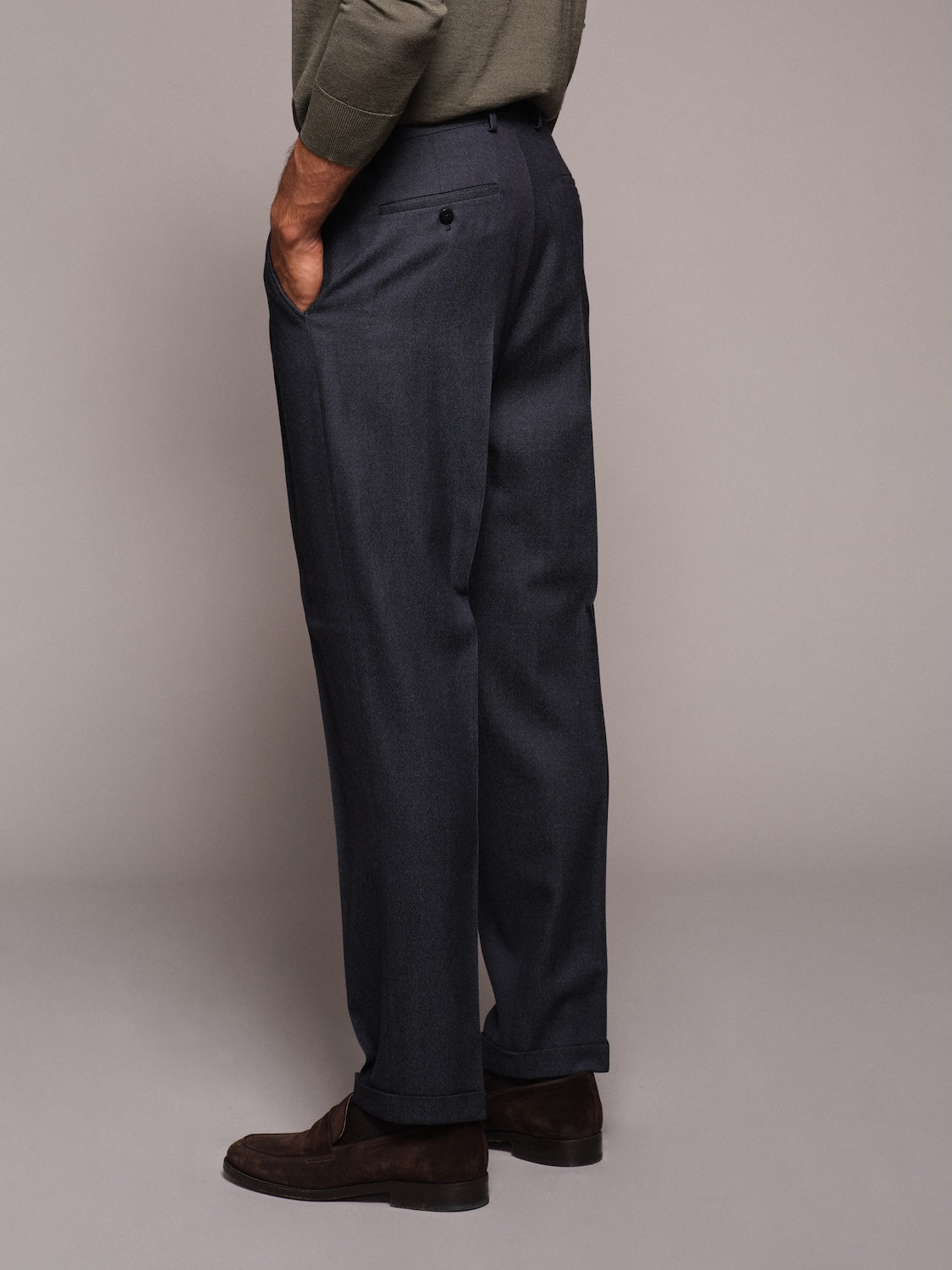 Pantalone comfort fit in lana effetto denim blu