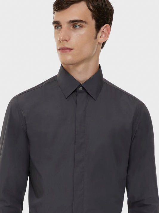 Caruso Menswear Abbigliamento Uomo Camicia slim in cotone grigia dettaglio