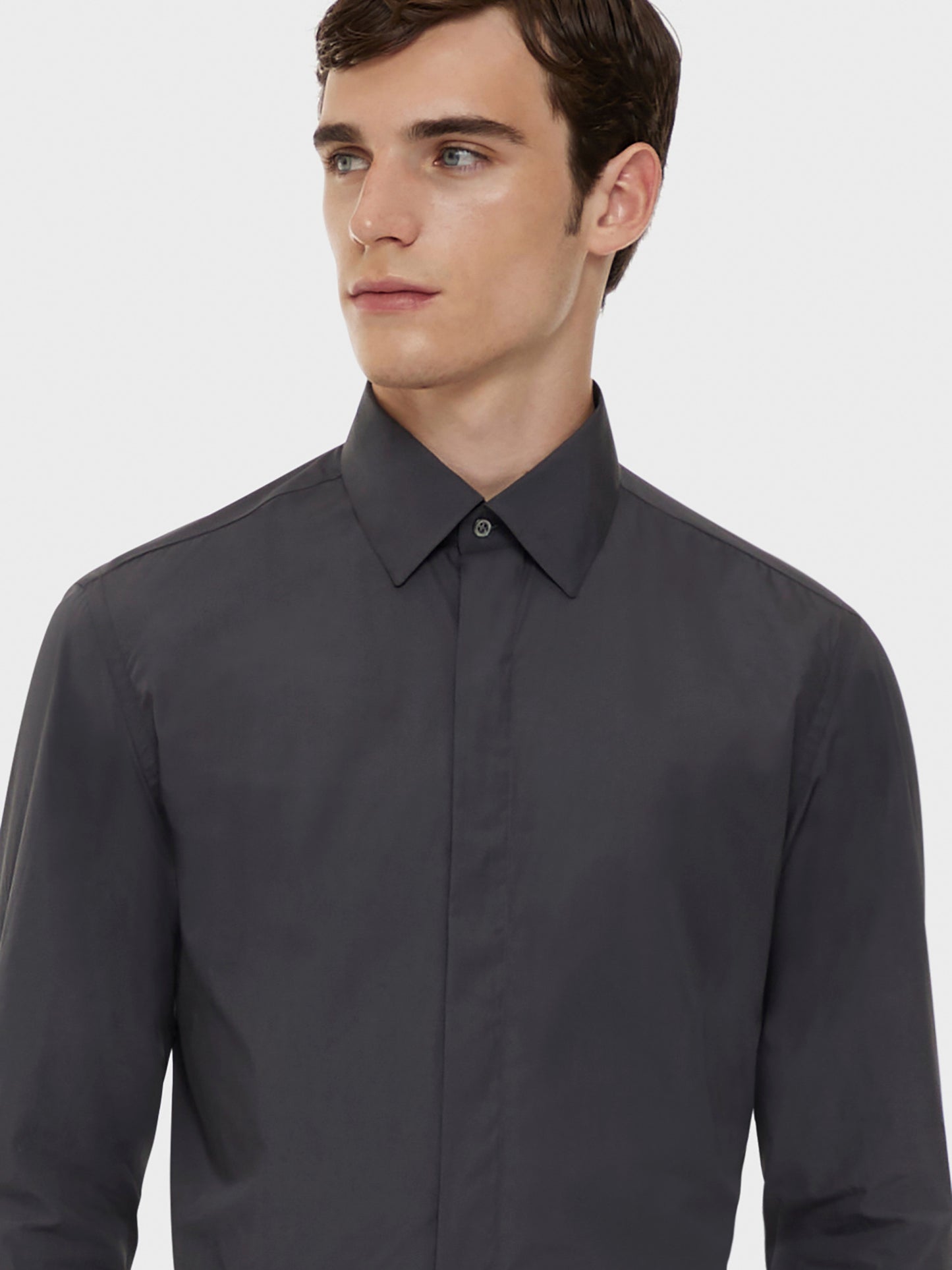 Caruso Menswear Abbigliamento Uomo Camicia slim in cotone grigia dettaglio