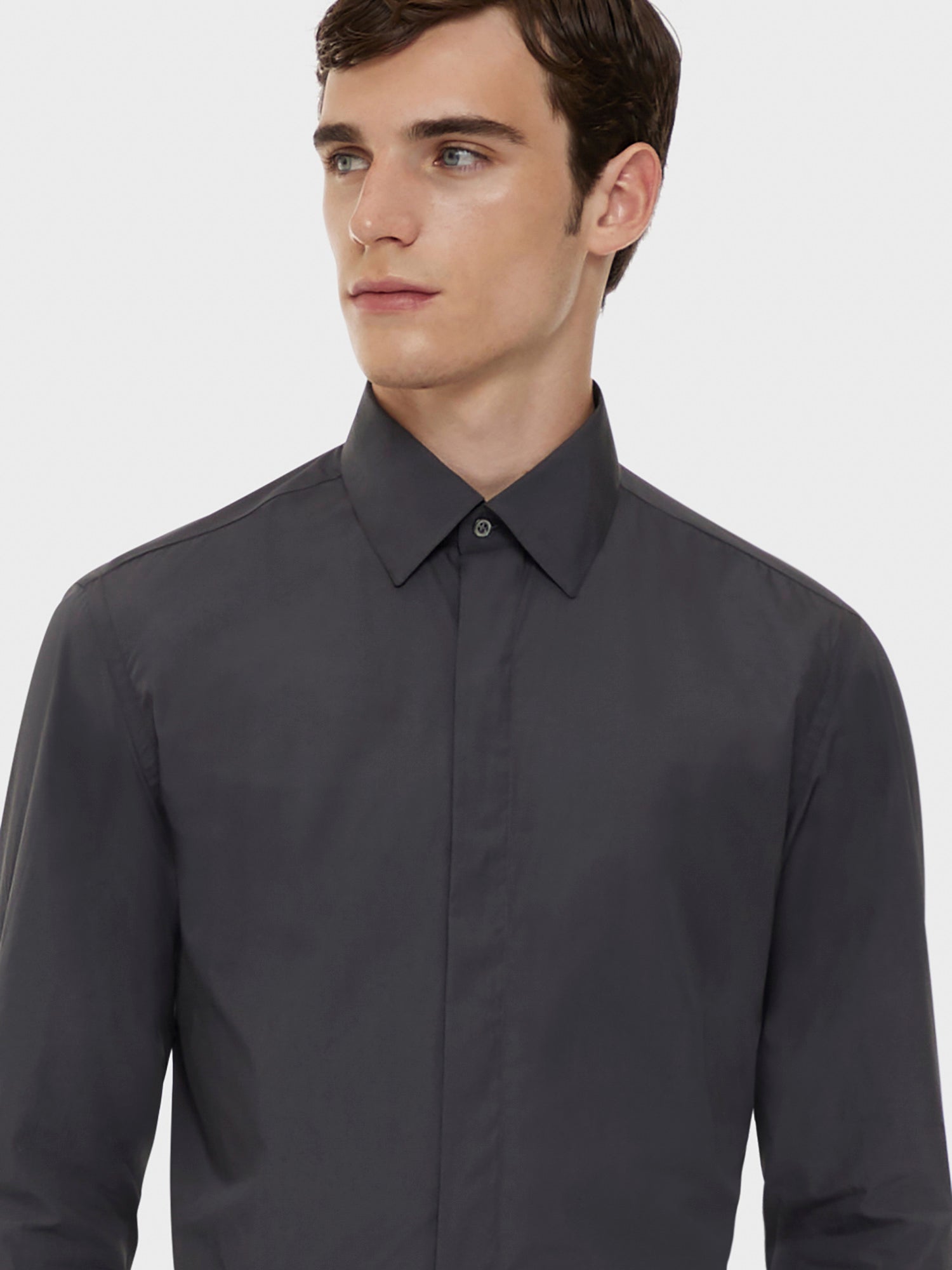 Caruso Menswear Abbigliamento Uomo Camicia slim in cotone grigia dettaglio