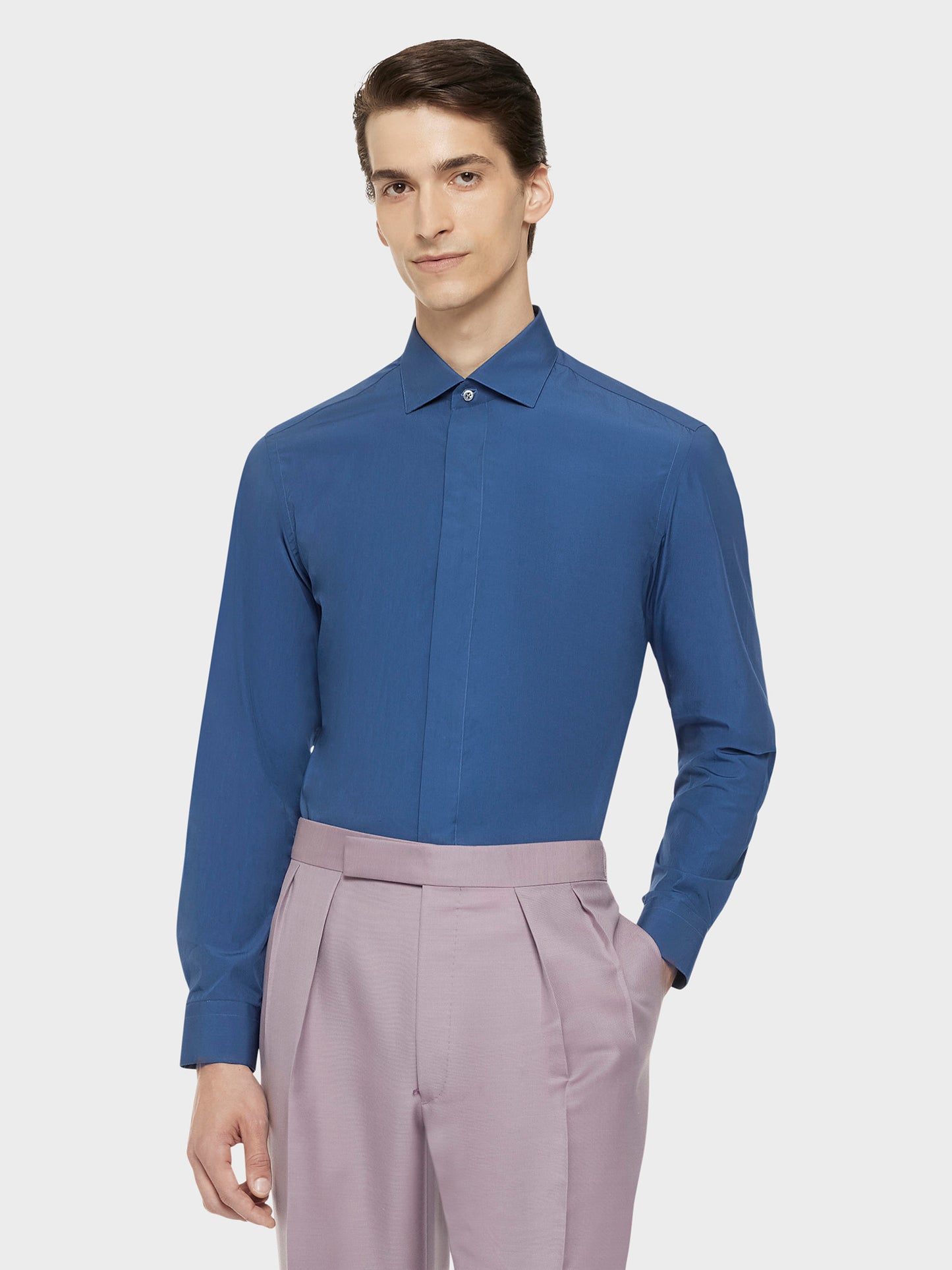 Caruso Menswear Abbigliamento Uomo Camicie Camicia slim in cotone blu look 1
