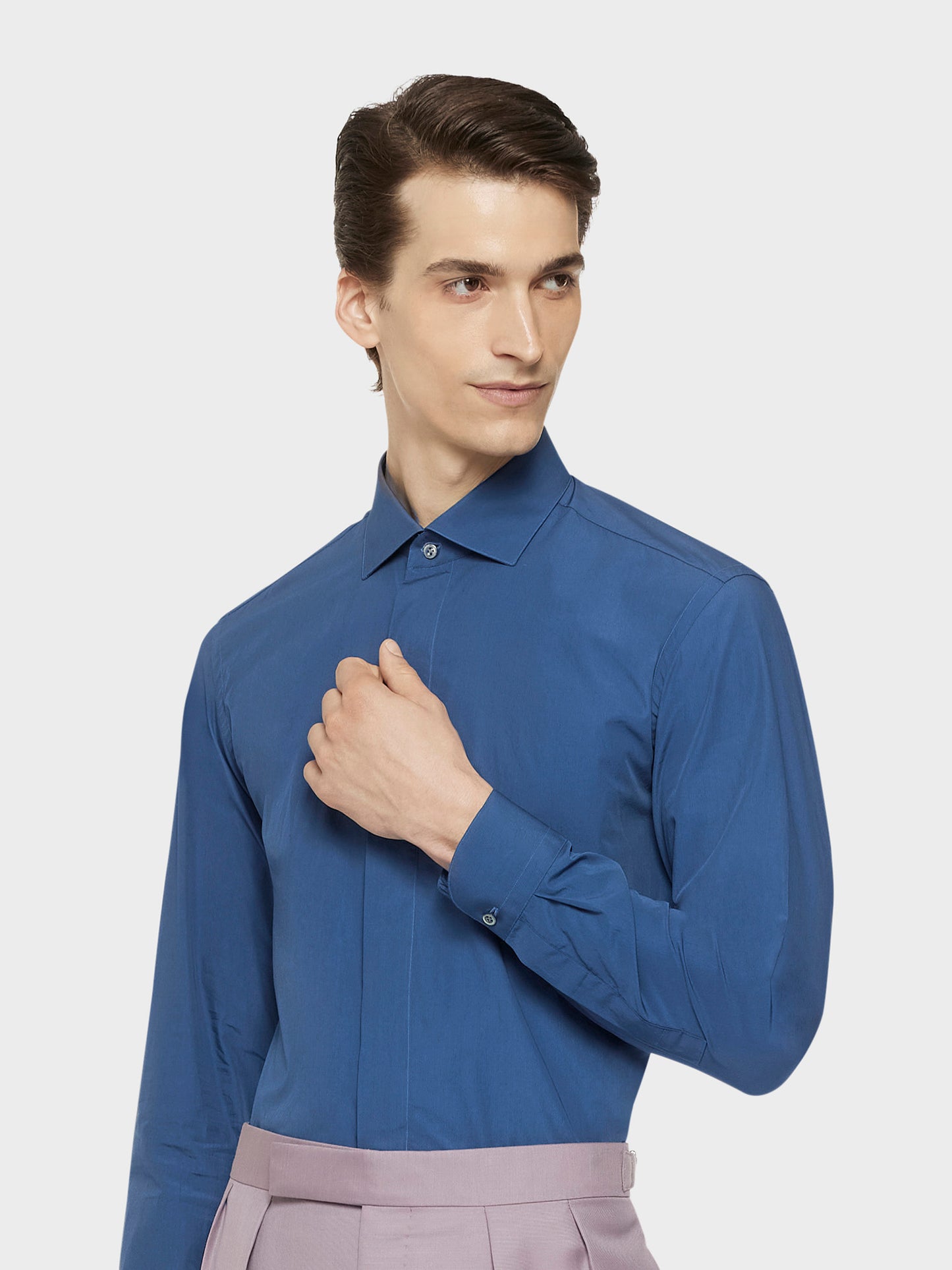 Caruso Menswear Abbigliamento Uomo Camicie Camicia slim in cotone blu look 5