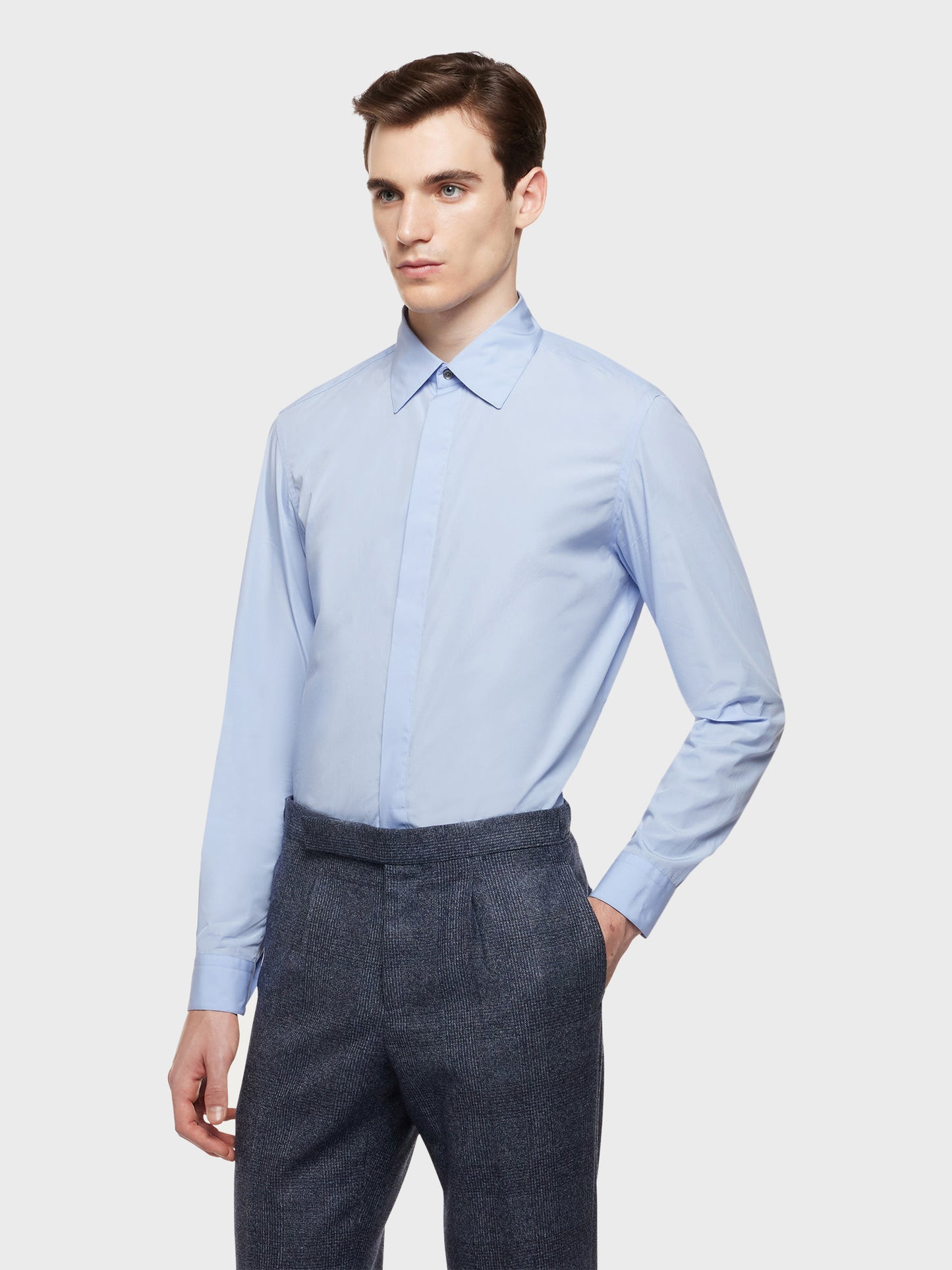 Caruso Menswear Abbigliamento Uomo Camicie Camicia slim in cotone azzurra look 3