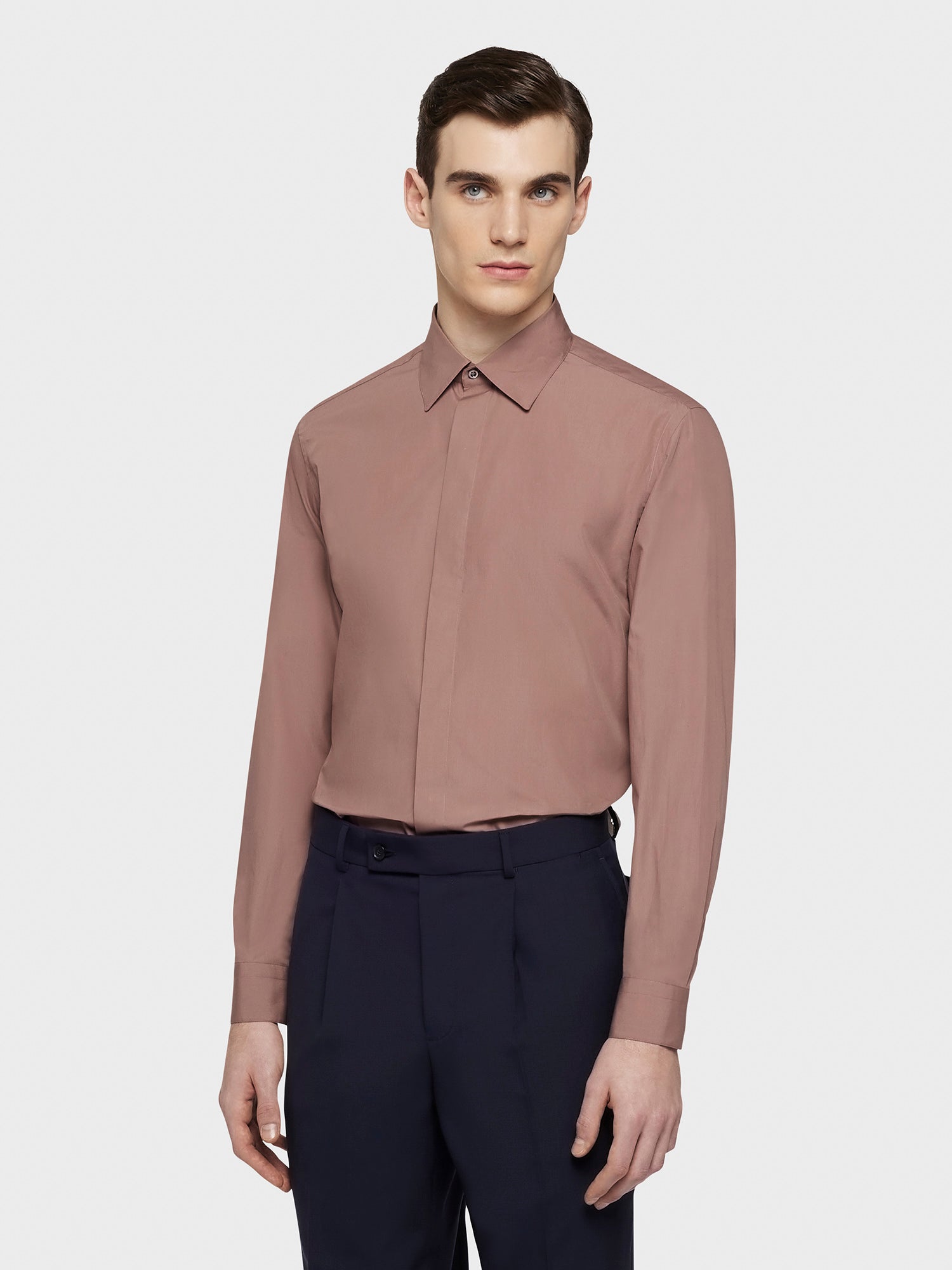 Caruso Menswear Abbigliamento Uomo Camicie Camicia slim in cotone rosa look 1