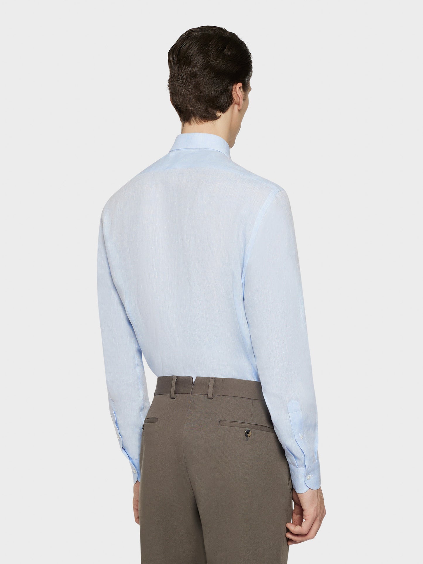 Caruso Menswear Abbigliamento Uomo Camicie Camicia slim in lino azzurra look 4