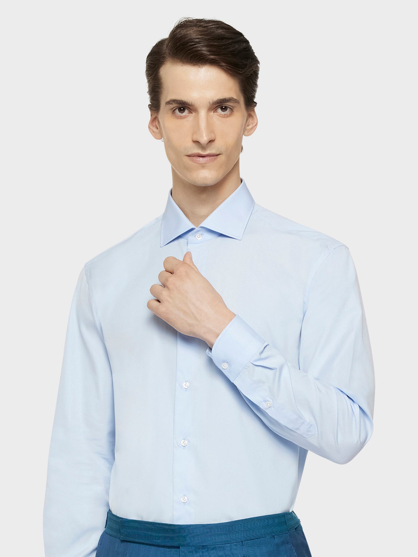 Caruso Menswear Abbigliamento Uomo Camicie Camicia slim in cotone azzurra timeless look 5
