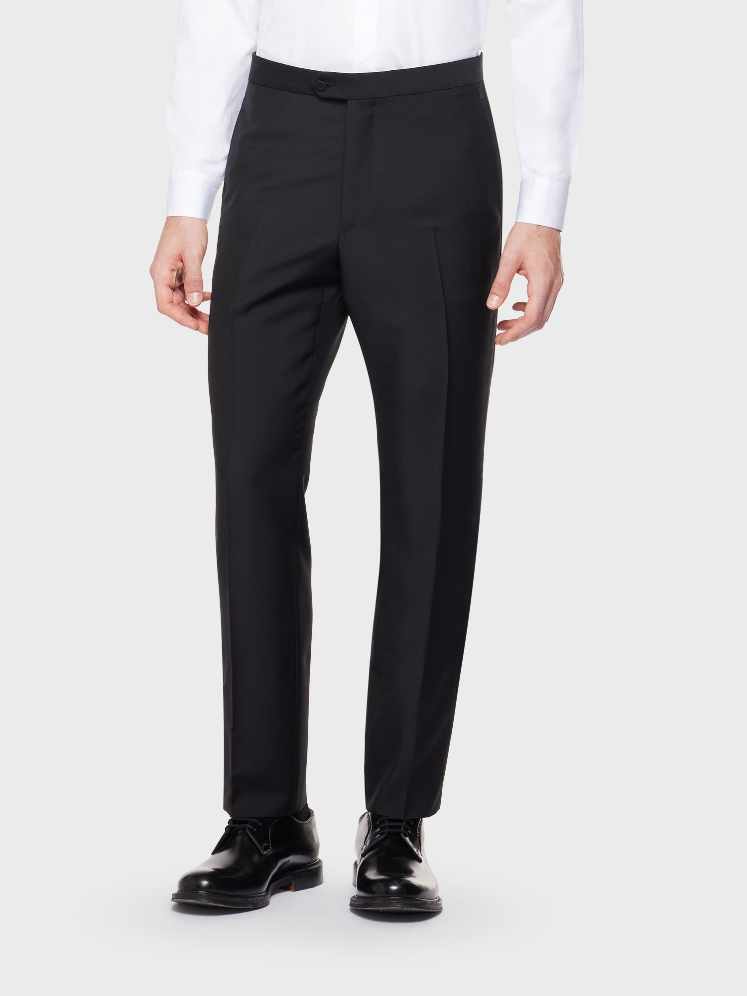 Caruso Menswear Abbigliamento Uomo Abito smoking norma in lana mohair nero dettaglio pantalone