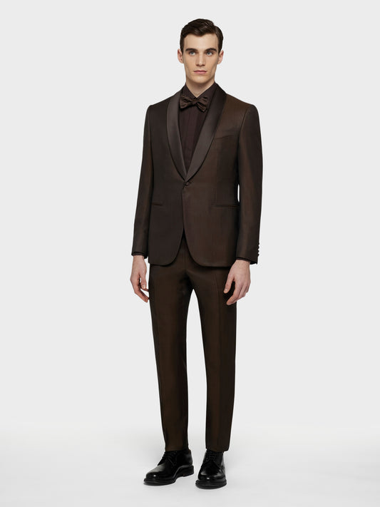 Caruso Menswear Abbigliamento Uomo Abito smoking manon in lana e seta marrone total look