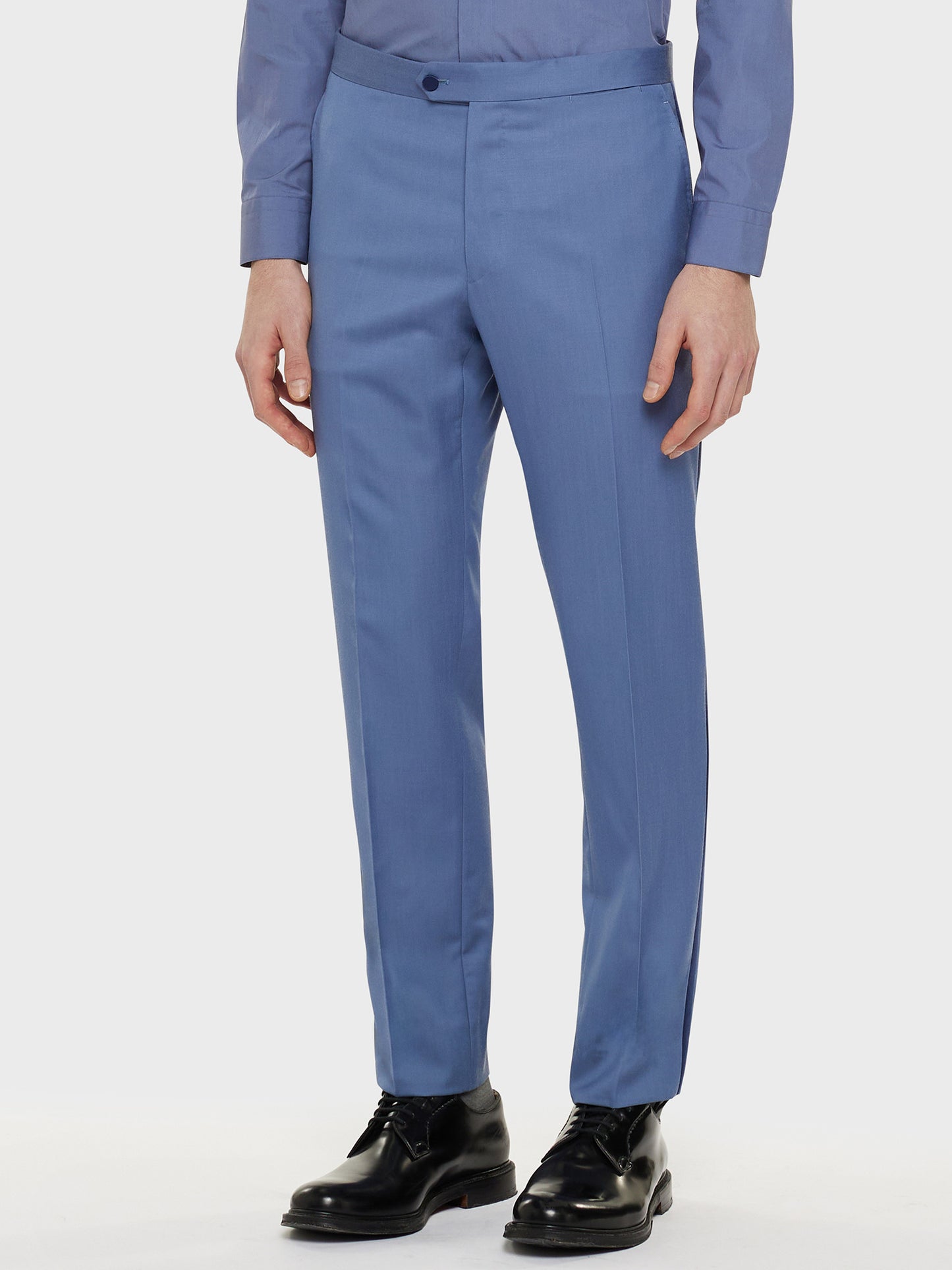 Caruso Menswear Abbigliamento Uomo Abito smoking manon in lana azzurro indossato pantaloni