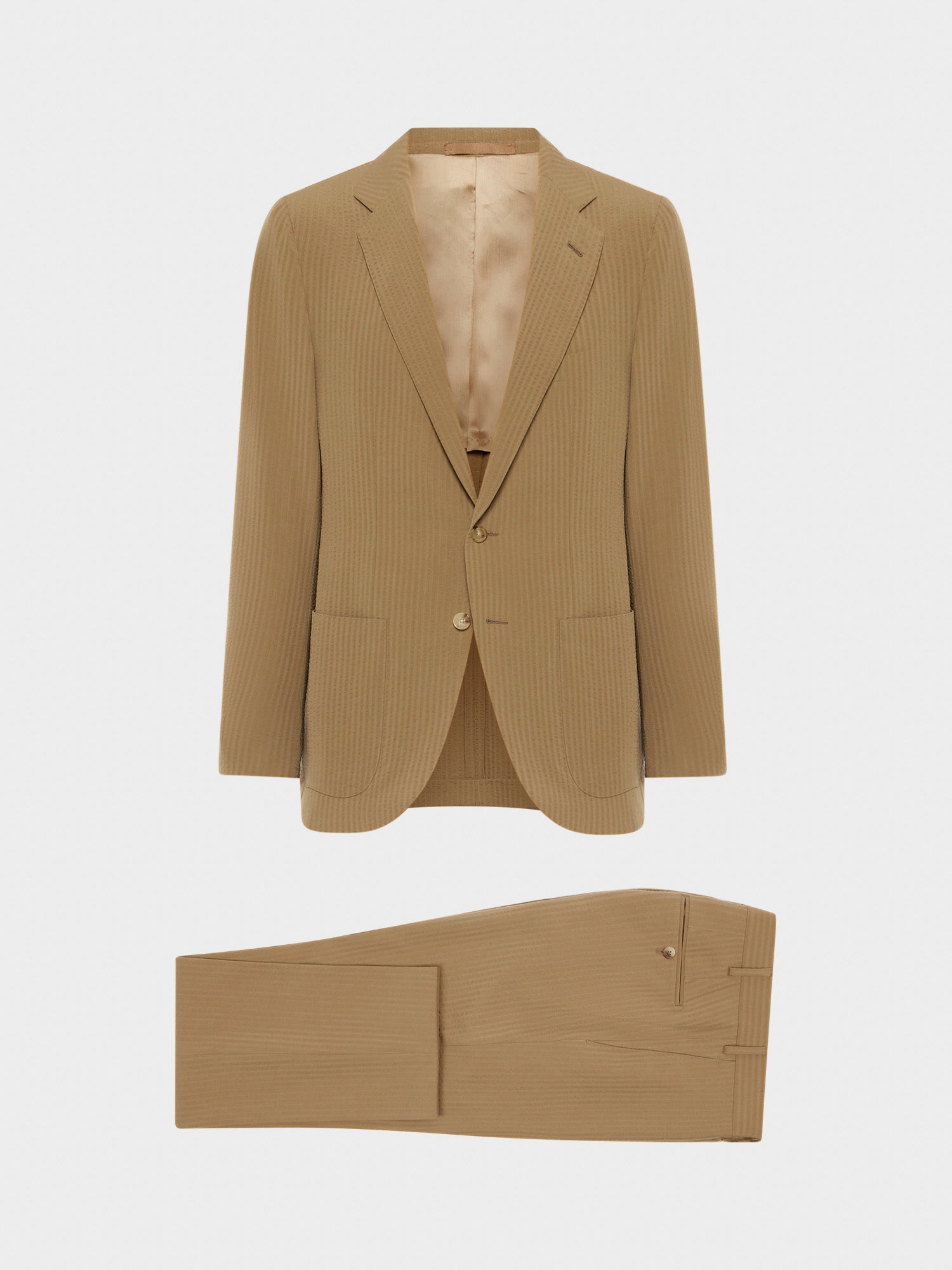 Caruso Menswear Abbigliamento Uomo Abito Aida in Seersucker di lana marrone drop 8R giacca e pantaloni