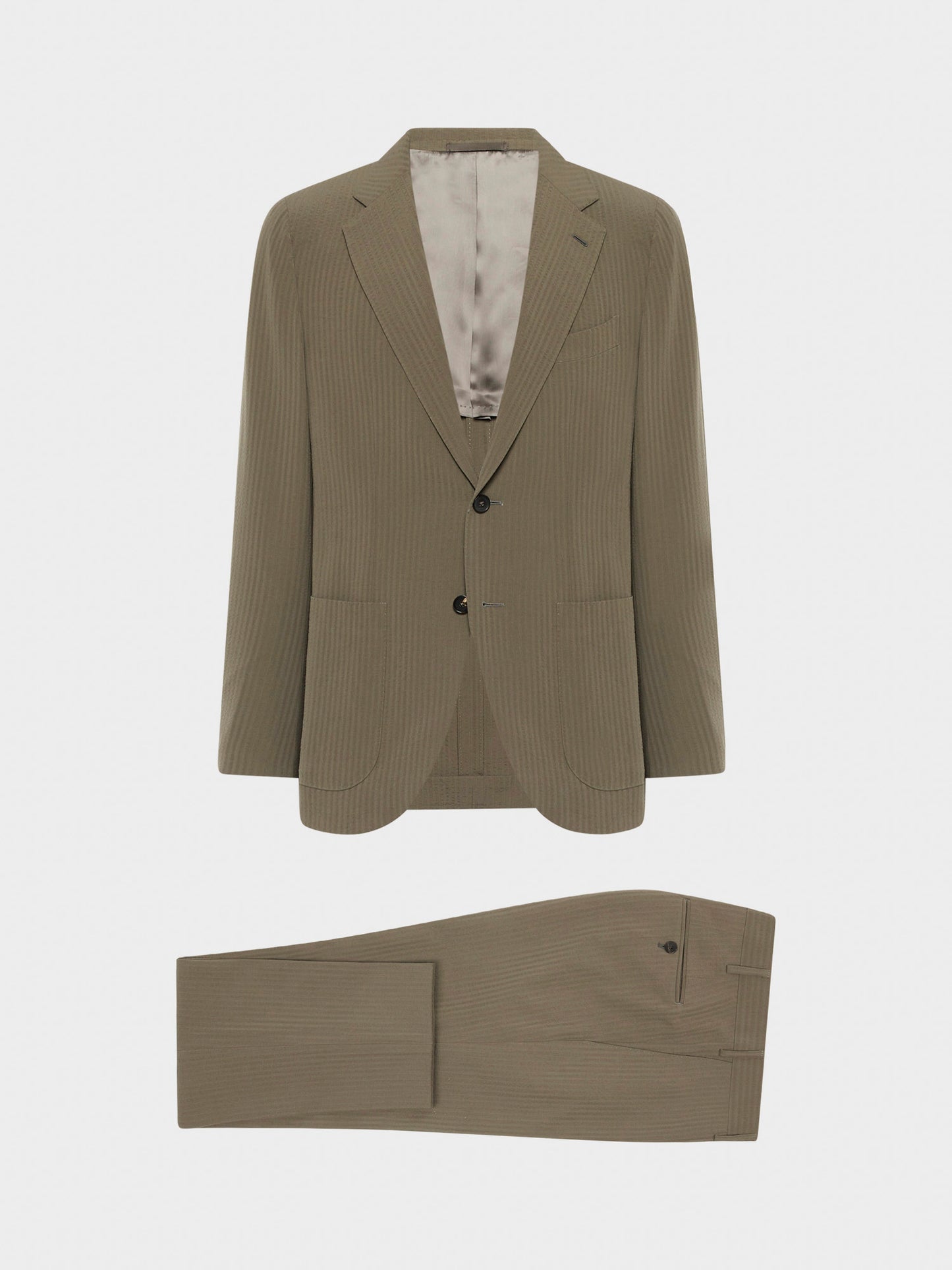 Caruso Menswear Abbigliamento Uomo Abito Aida in Seersucker di lana verde militare drop 8R giacca e pantalone